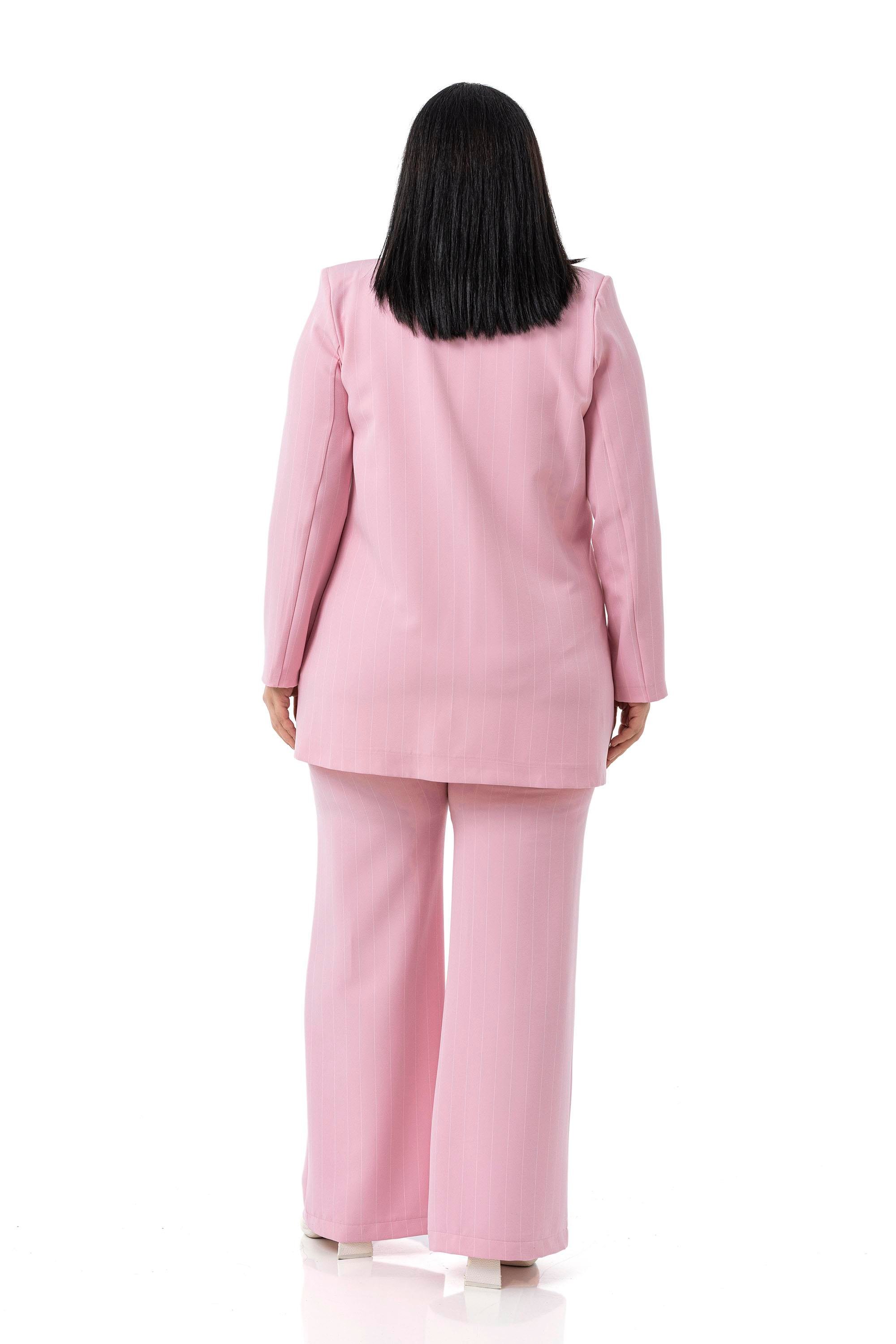 Jacket&Pants SetsDisentis Modest Büyük Beden Çizgili Pembe Ceket Pantolon İkili TakımDISENTIS MODESTBüyük Beden Çizgili Pembe Ceket Pantolon İkili Takım