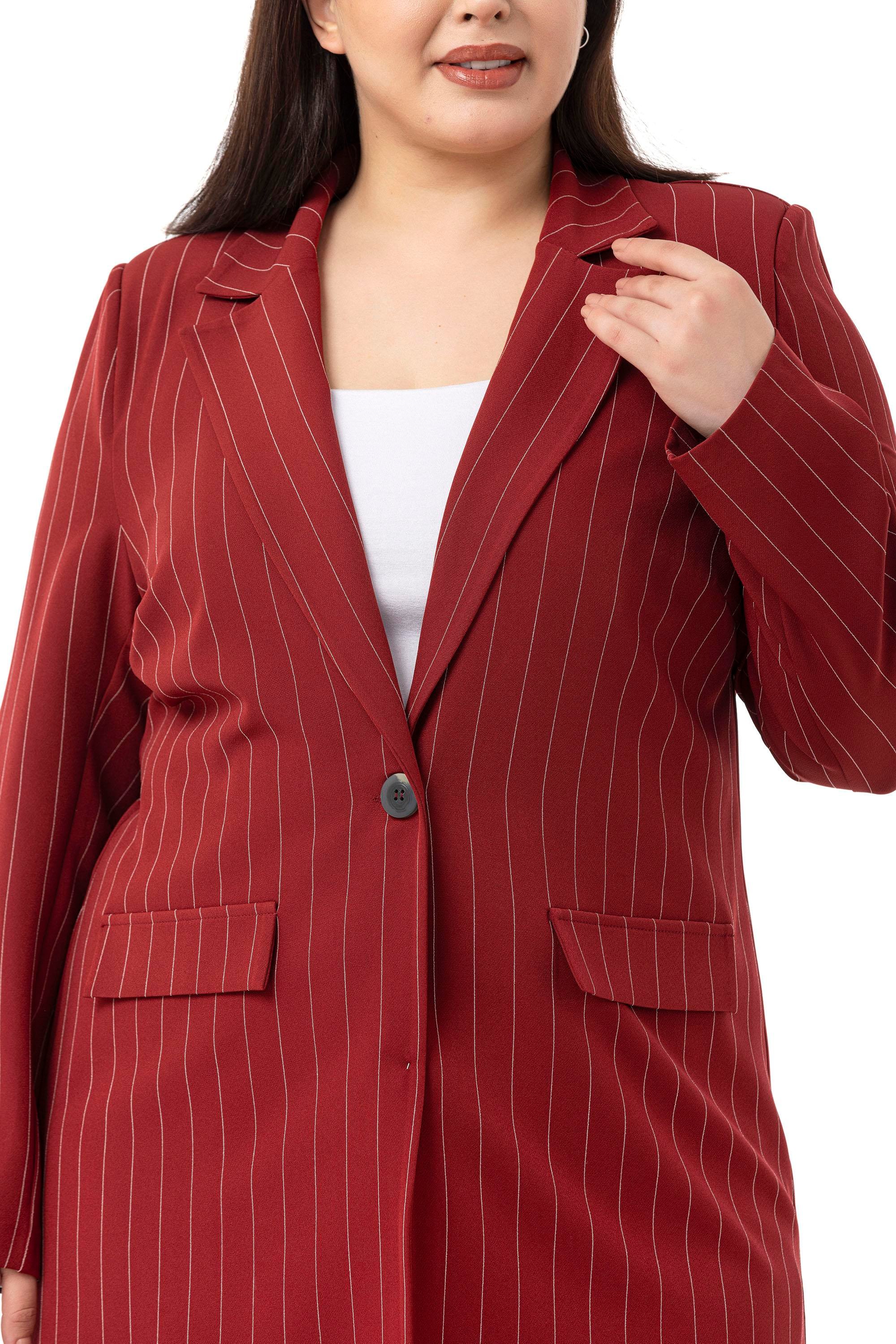 Jacket&Pants SetsDisentis Modest Büyük Beden Çizgili Bordo Ceket Pantolon İkili TakımDISENTIS MODESTBüyük Beden Çizgili Bordo Ceket Pantolon İkili Takım
