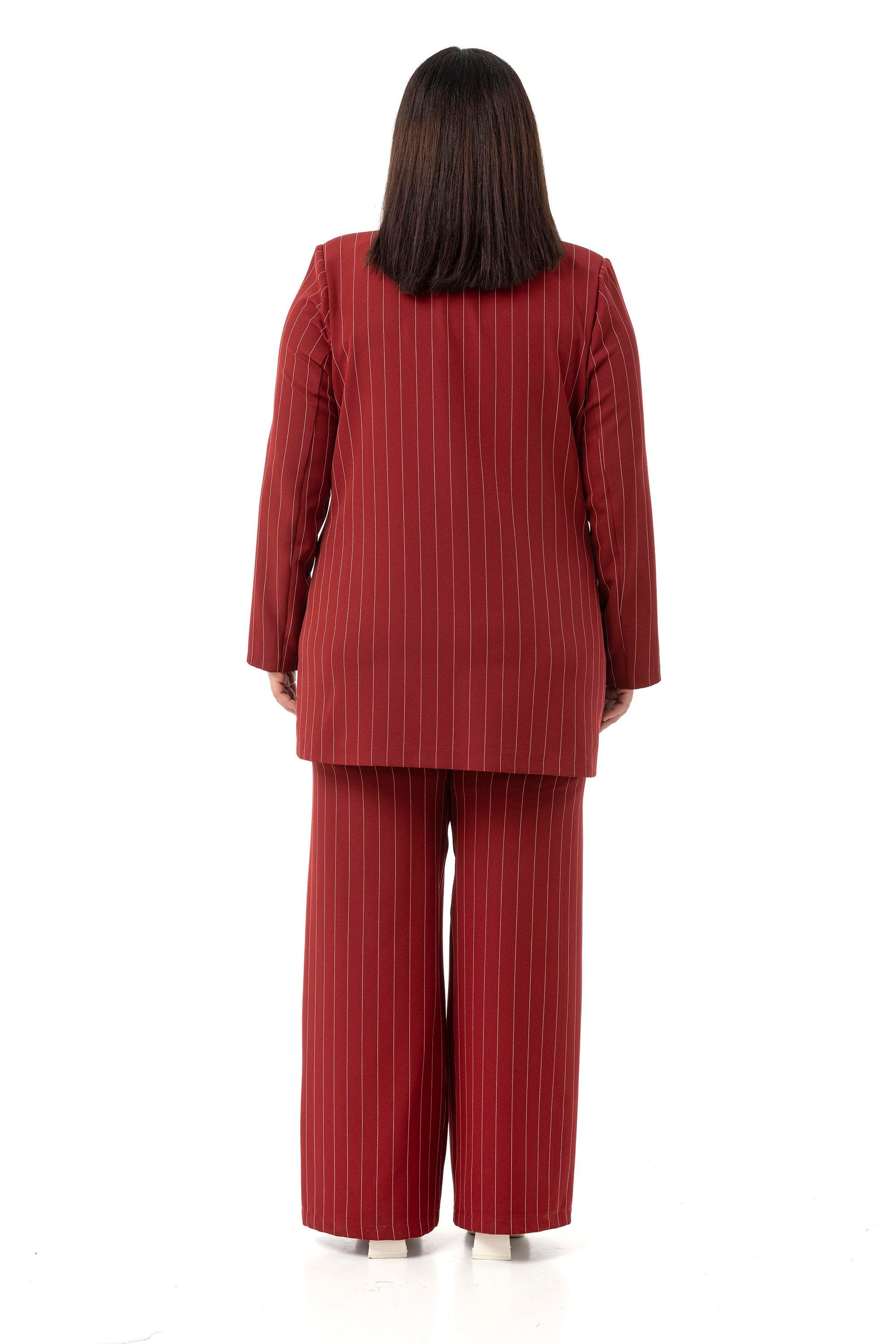 Jacket&Pants SetsDisentis Modest Büyük Beden Çizgili Bordo Ceket Pantolon İkili TakımDISENTIS MODESTBüyük Beden Çizgili Bordo Ceket Pantolon İkili Takım