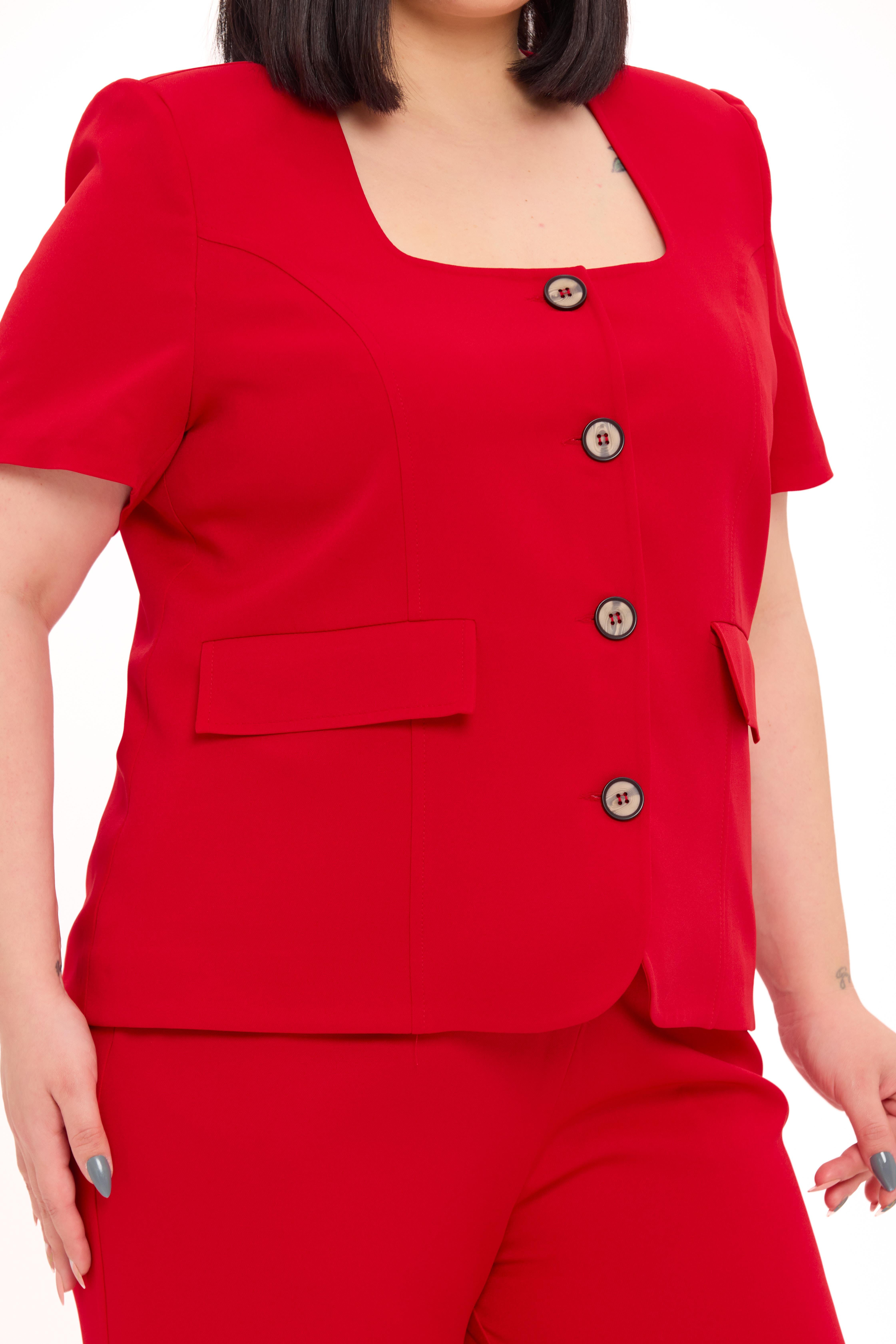 Ceket | Pantolon TakımlarDisentis Modest Büyük Beden Kısa Kollu U Yaka Kırmızı Ceket Pantolon İkili TakımDISENTIS MODESTBüyük Beden Kısa Kollu U Yaka Kırmızı Ceket Pantolon İkili Takım