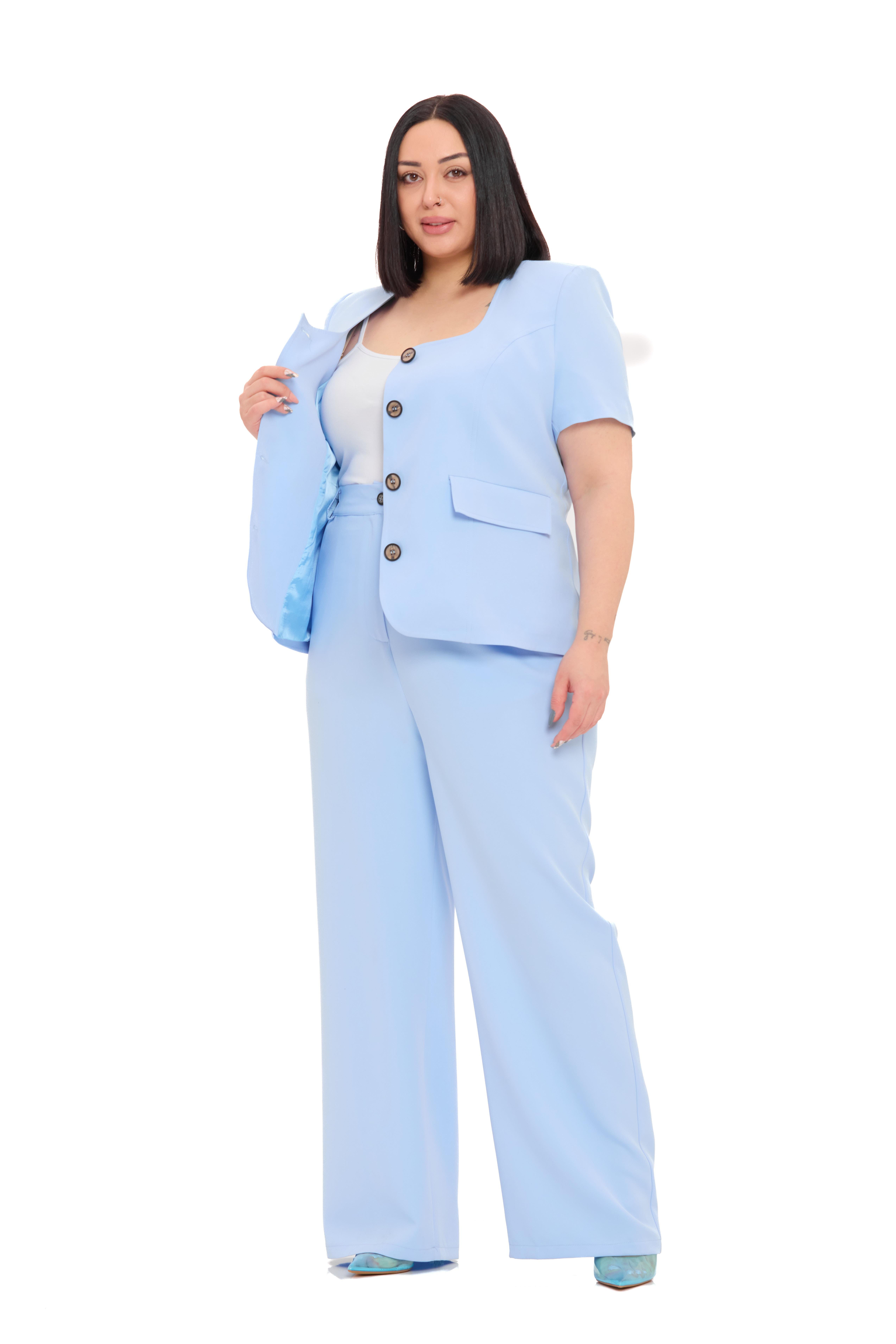 Ceket | Pantolon TakımlarDisentis Modest Büyük Beden Kısa Kollu U Yaka Bebe Mavi Ceket Pantolon İkili TakımDISENTIS MODESTBüyük Beden Kısa Kollu U Yaka Bebe Mavi Ceket Pantolon İkili Takım