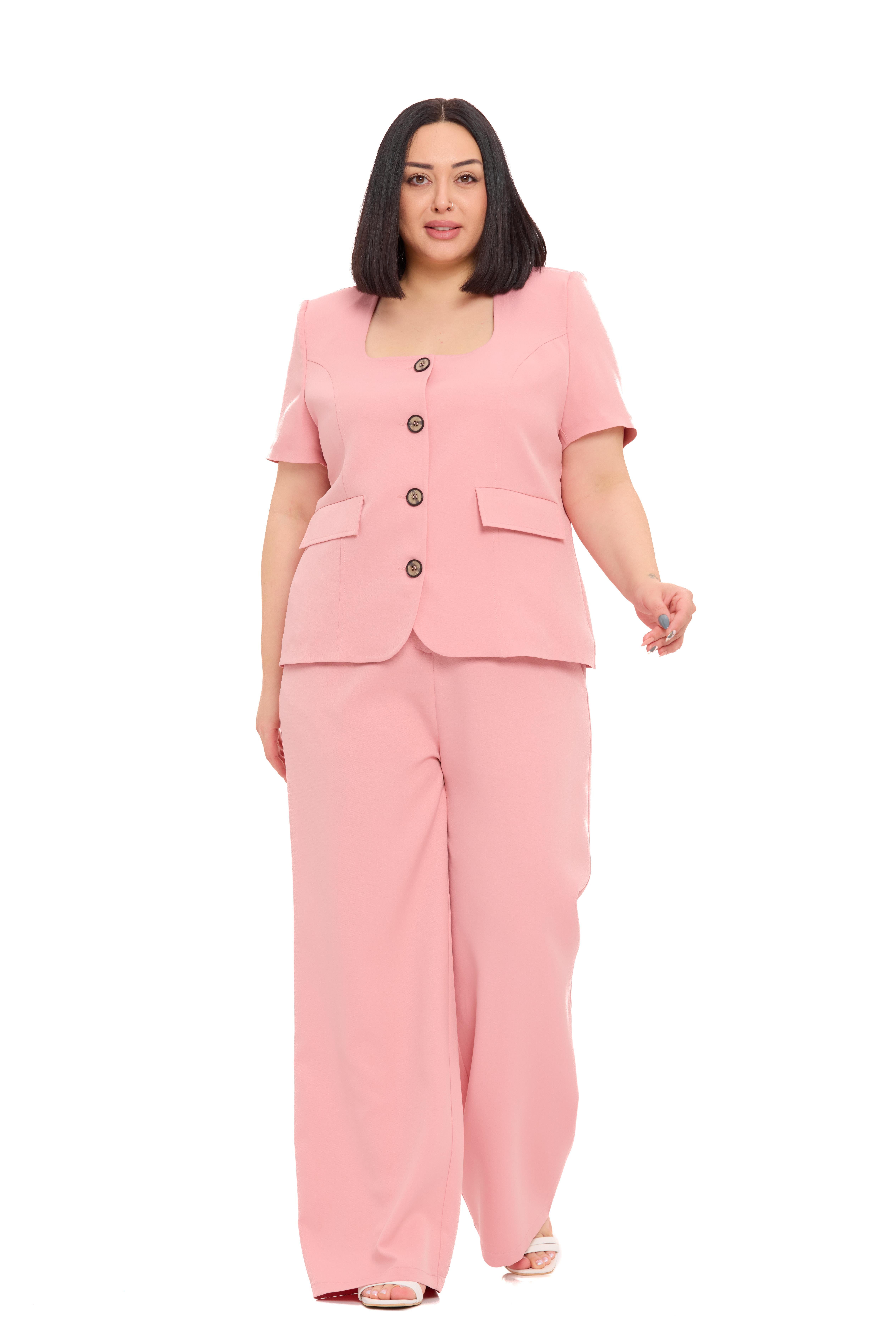 Ceket | Pantolon TakımlarDisentis Modest Büyük Beden Kısa Kollu U Yaka Pudra Ceket Pantolon İkili TakımDISENTIS MODESTBüyük Beden Kısa Kollu U Yaka Pudra Ceket Pantolon İkili Takım