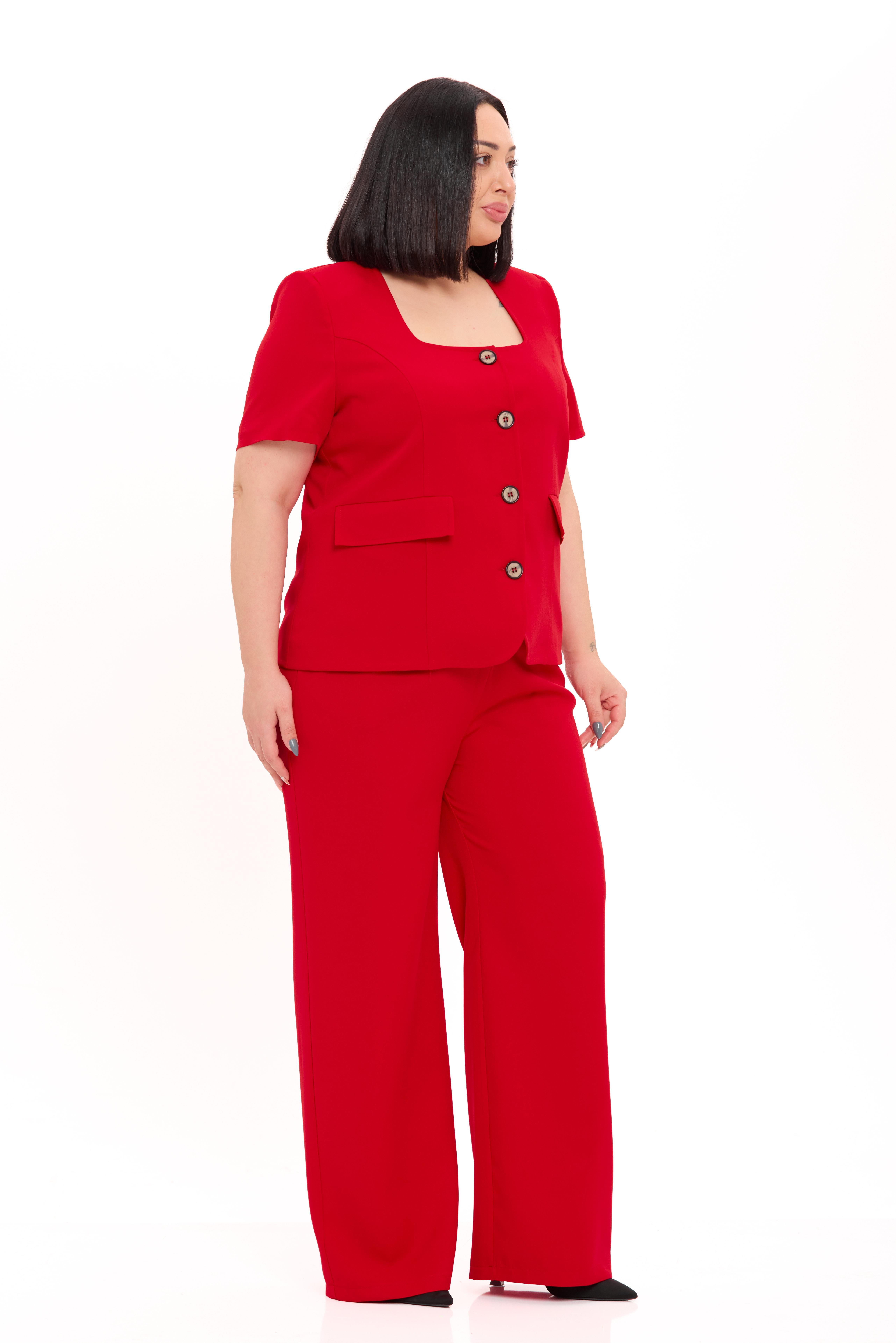 Ceket | Pantolon TakımlarDisentis Modest Büyük Beden Kısa Kollu U Yaka Kırmızı Ceket Pantolon İkili TakımDISENTIS MODESTBüyük Beden Kısa Kollu U Yaka Kırmızı Ceket Pantolon İkili Takım