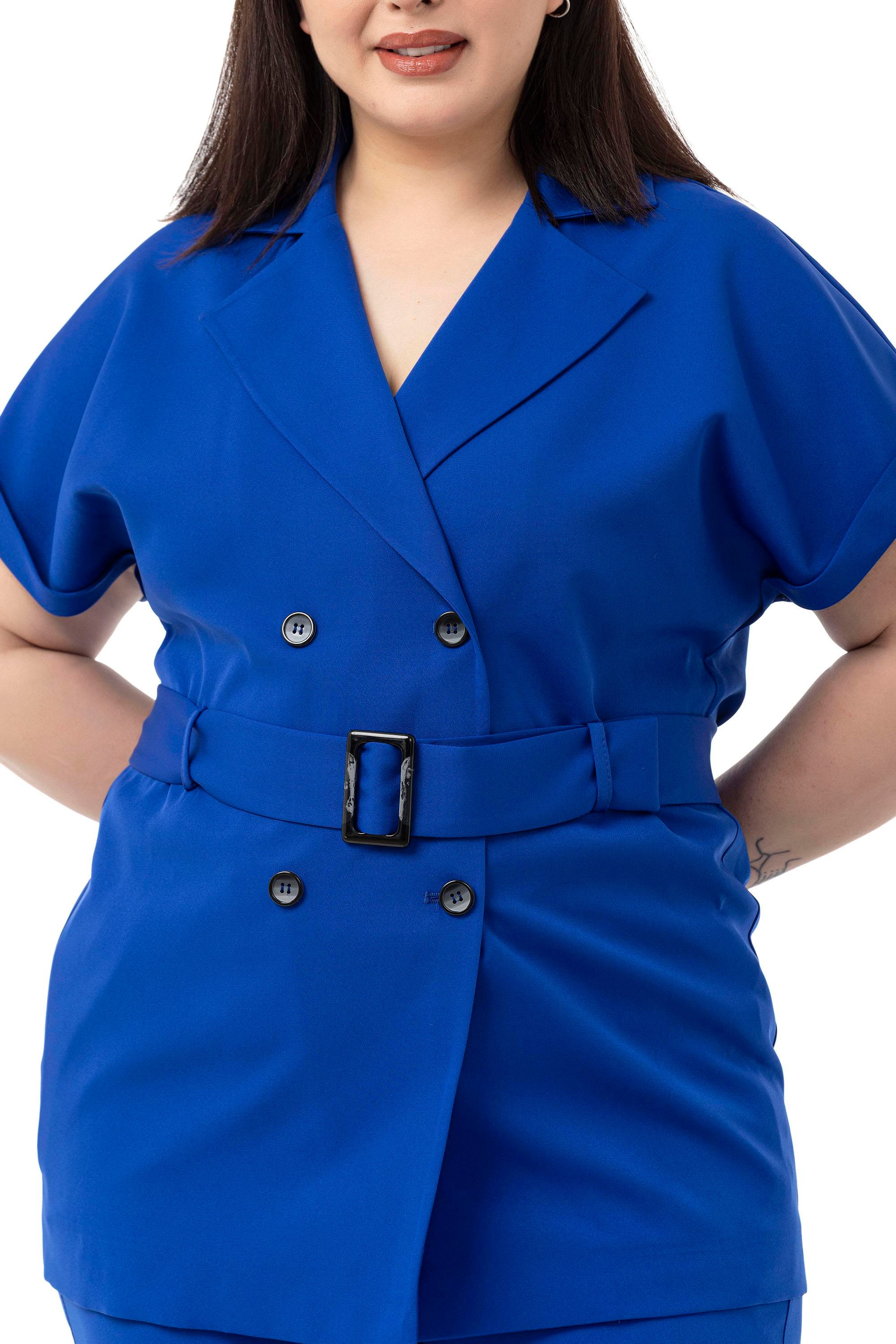 Jacket&Pants SetsDisentis Modest Kruvaze Kemerli Yarım Kollu Saks Mavi Ceket Pantolon İkili TakımDISENTIS MODESTBüyük Beden Kruvaze Kemerli Yarım Kollu Saks Mavi Ceket Pantolon İkili Takım