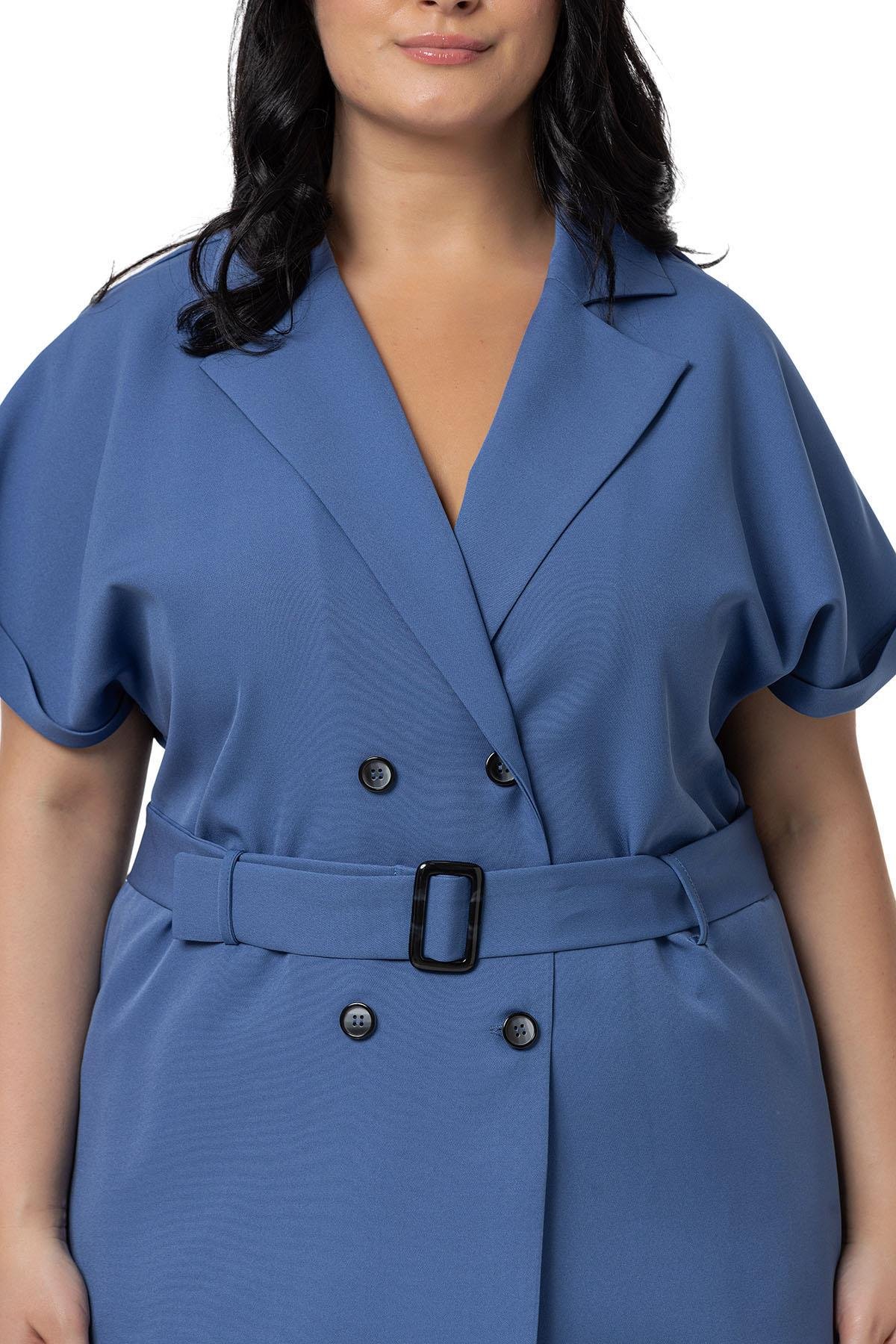 Ceket | Pantolon TakımlarDisentis Modest Kruvaze Kemerli Yarım Kollu İndigo Ceket Pantolon İkili TakımDISENTIS MODESTBüyük Beden Kruvaze Kemerli Yarım Kollu İndigo Ceket Pantolon İkili Takım