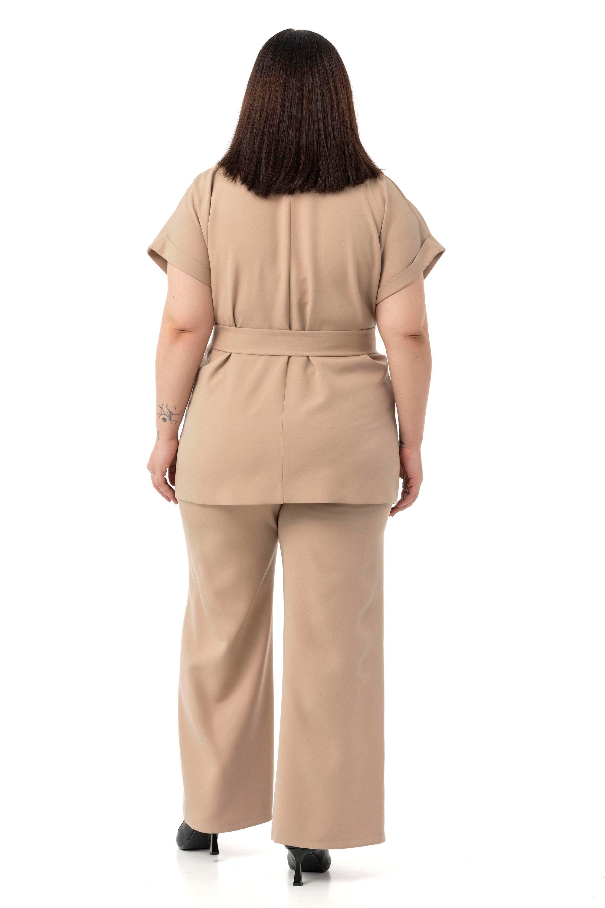 Ceket | Pantolon TakımlarDisentis Modest Kruvaze Kemerli Yarım Kollu Vizon Ceket Pantolon İkili TakımDISENTIS MODESTBüyük Beden Kruvaze Kemerli Yarım Kollu Vizon Ceket Pantolon İkili Takım