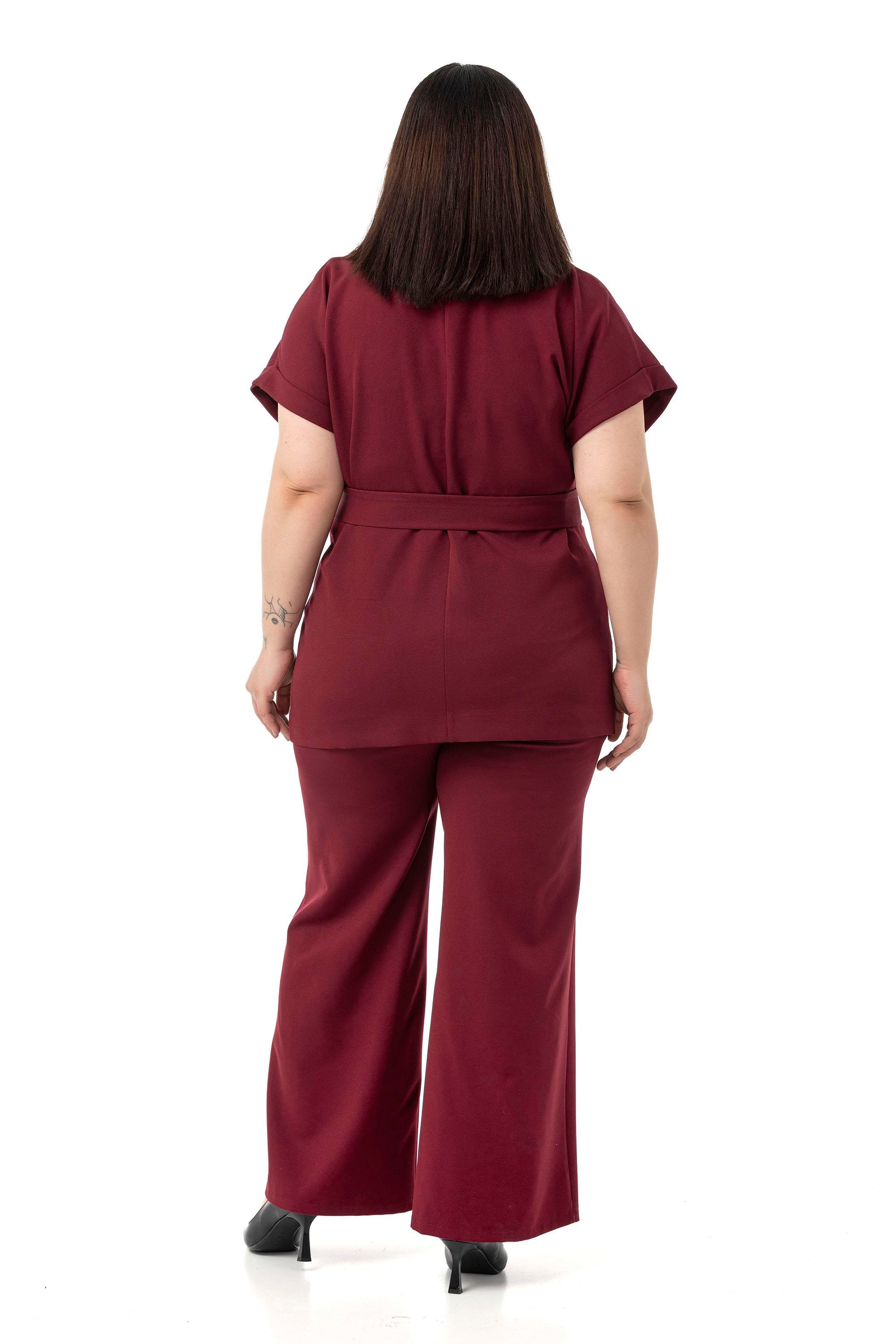 Ceket | Pantolon TakımlarDisentis Modest Kruvaze Kemerli Yarım Kollu Bordo Ceket Pantolon İkili TakımDISENTIS MODESTBüyük Beden Kruvaze Kemerli Yarım Kollu Bordo Ceket Pantolon İkili Takım