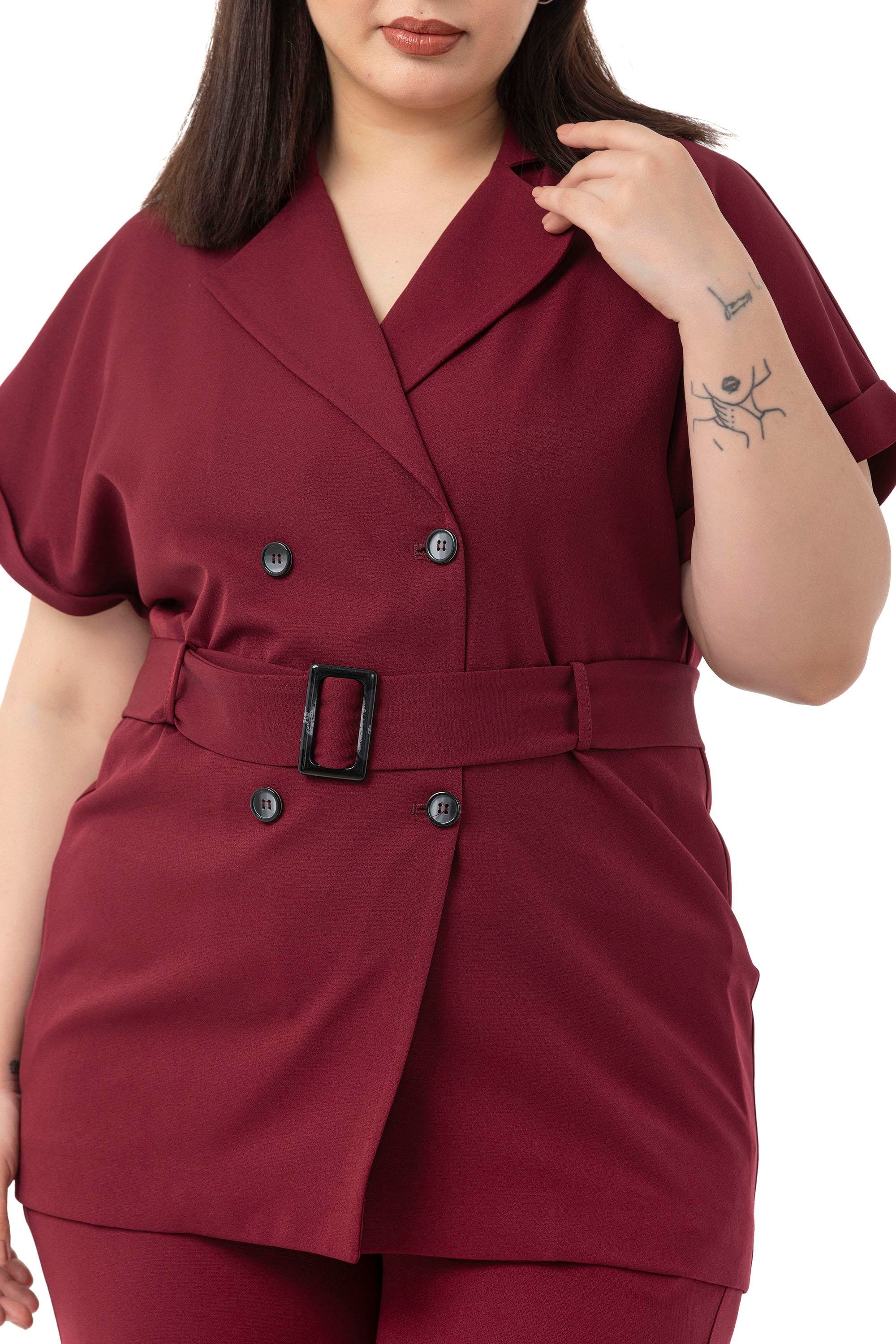 Ceket | Pantolon TakımlarDisentis Modest Kruvaze Kemerli Yarım Kollu Bordo Ceket Pantolon İkili TakımDISENTIS MODESTBüyük Beden Kruvaze Kemerli Yarım Kollu Bordo Ceket Pantolon İkili Takım