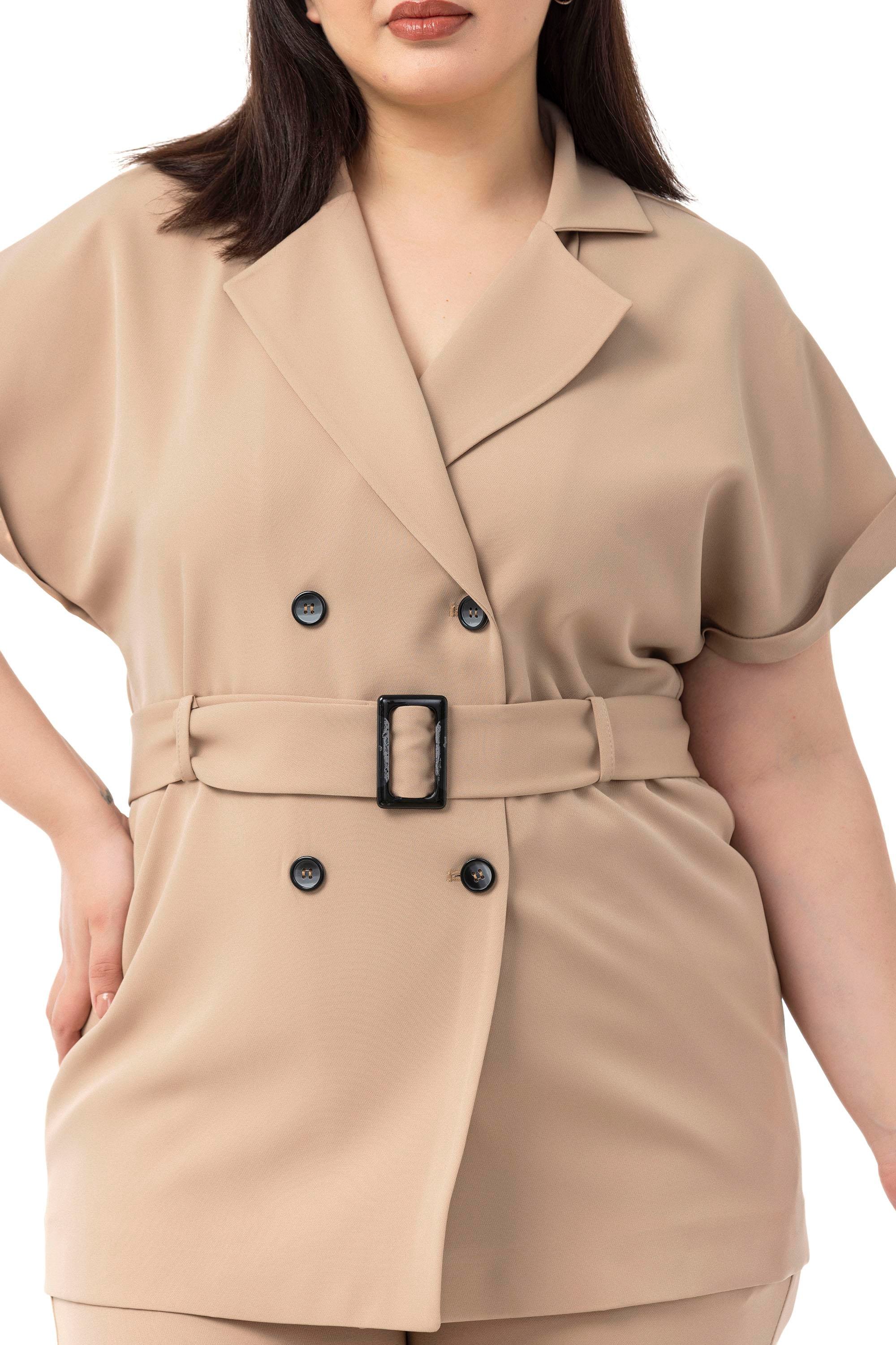 Ceket | Pantolon TakımlarDisentis Modest Kruvaze Kemerli Yarım Kollu Vizon Ceket Pantolon İkili TakımDISENTIS MODESTBüyük Beden Kruvaze Kemerli Yarım Kollu Vizon Ceket Pantolon İkili Takım