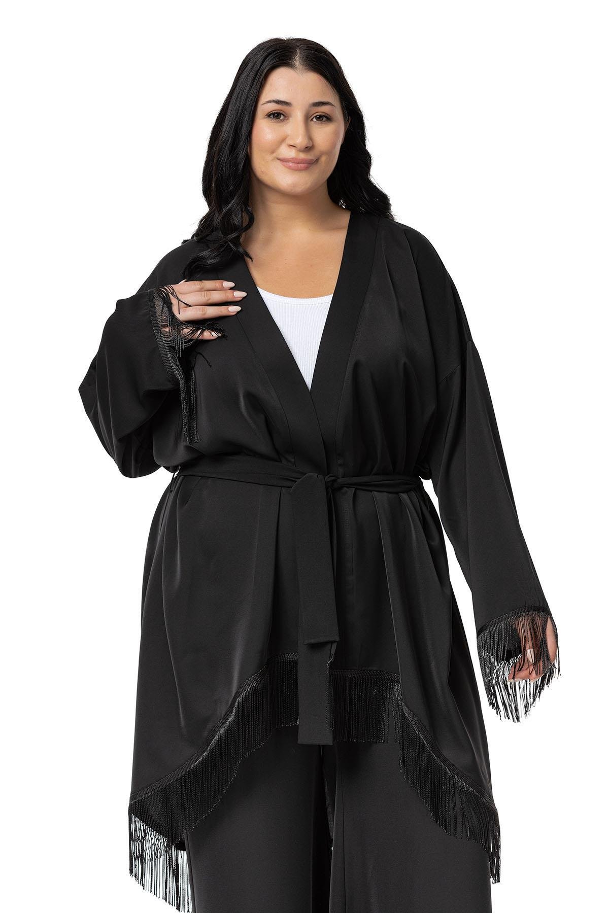 Ceket | Pantolon TakımlarDisentis Modest Büyük Beden Püskül Detaylı Ceket Pantolon Siyah İkili TakımDISENTIS MODESTBüyük Beden Püskül Detaylı Ceket Pantolon Siyah İkili Takım