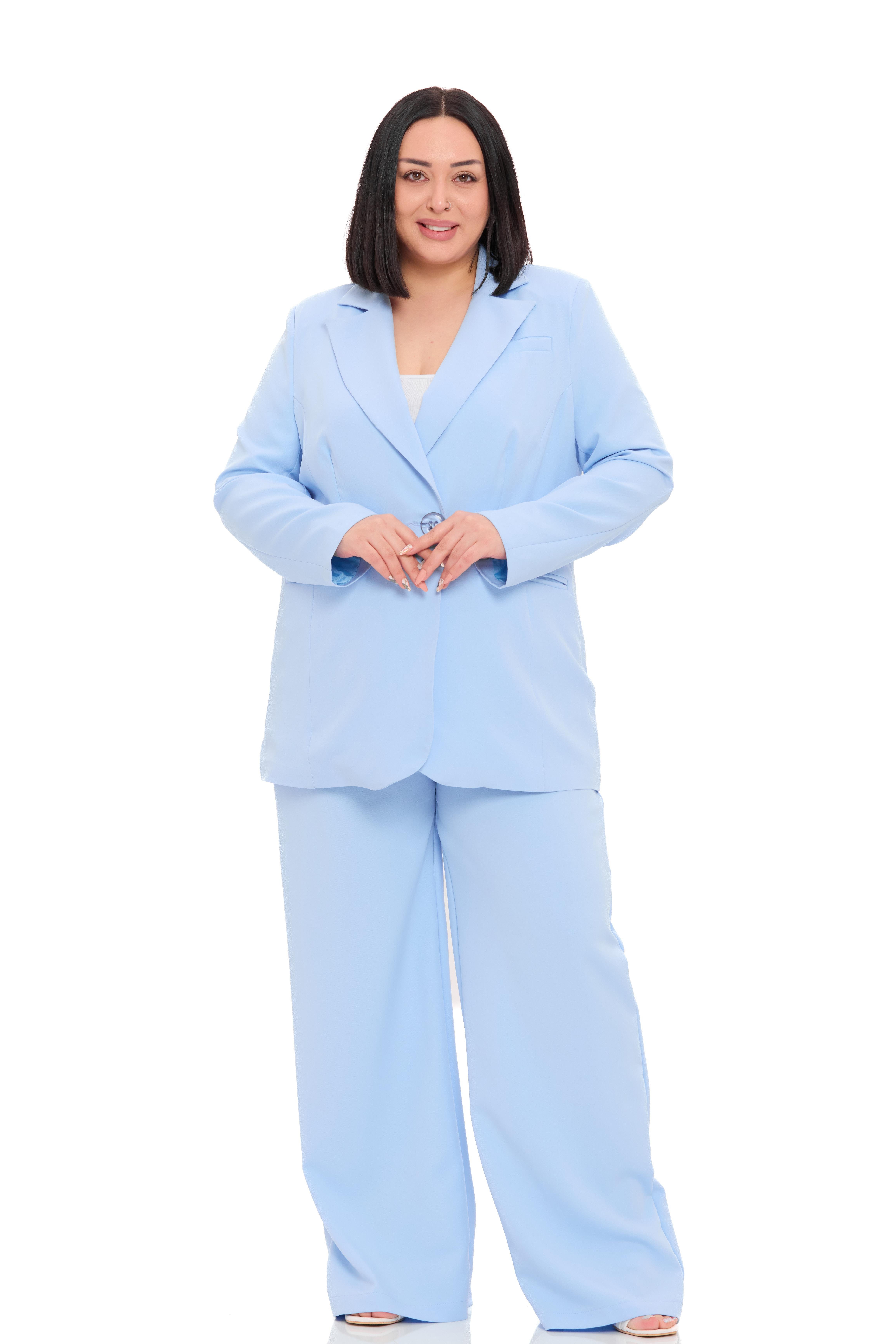 Ceket | Pantolon TakımlarDisentis Modest Büyük Beden Tek Düğmeli Bebe Mavi Ceket Pantolon İkili TakımDISENTIS MODESTBüyük Beden Tek Düğmeli Bebe Mavi Ceket Pantolon İkili Takım