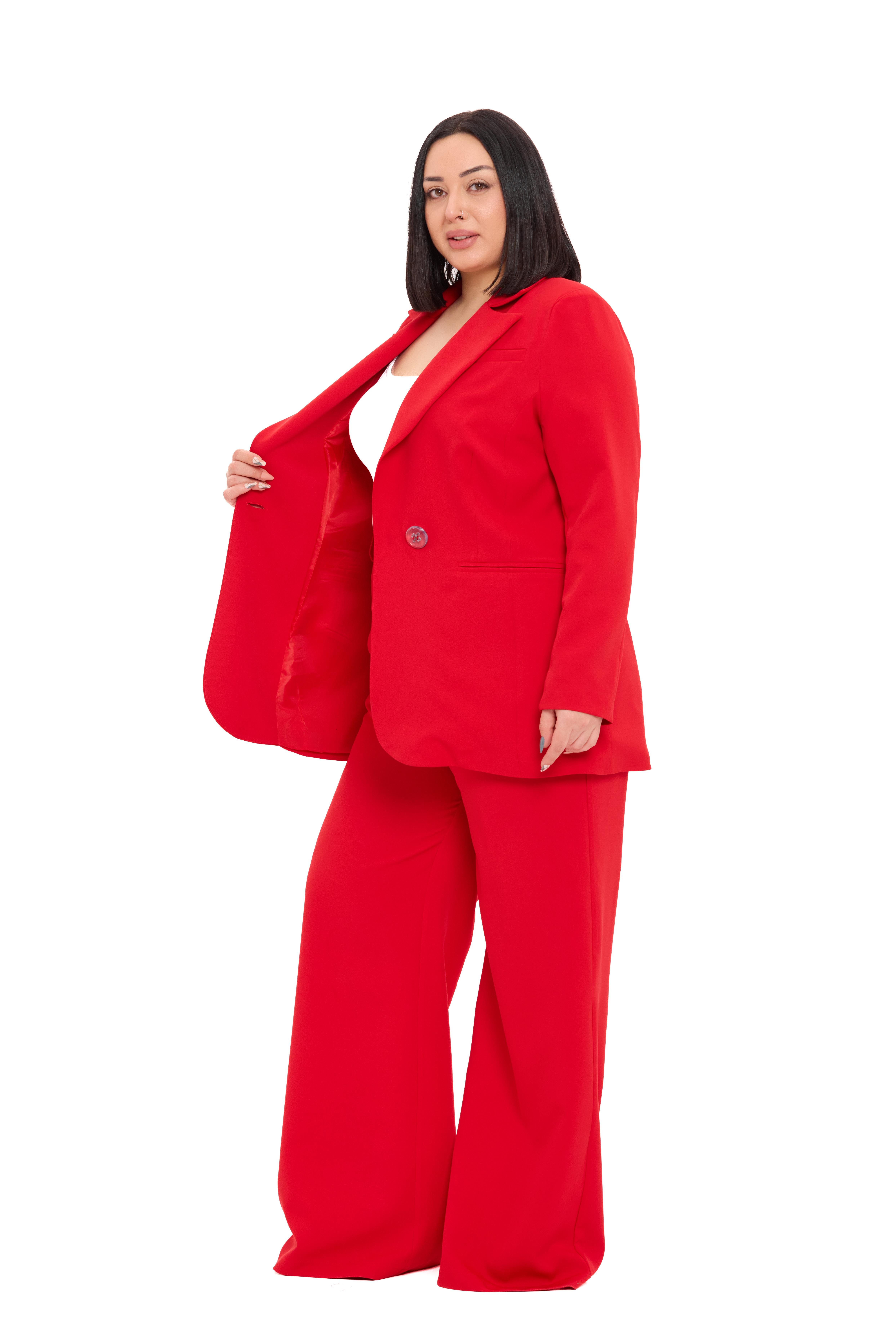 Ceket | Pantolon TakımlarDisentis Modest Büyük Beden Tek Düğmeli Kırmızı Ceket Pantolon İkili TakımDISENTIS MODESTBüyük Beden Tek Düğmeli Kırmızı Ceket Pantolon İkili Takım