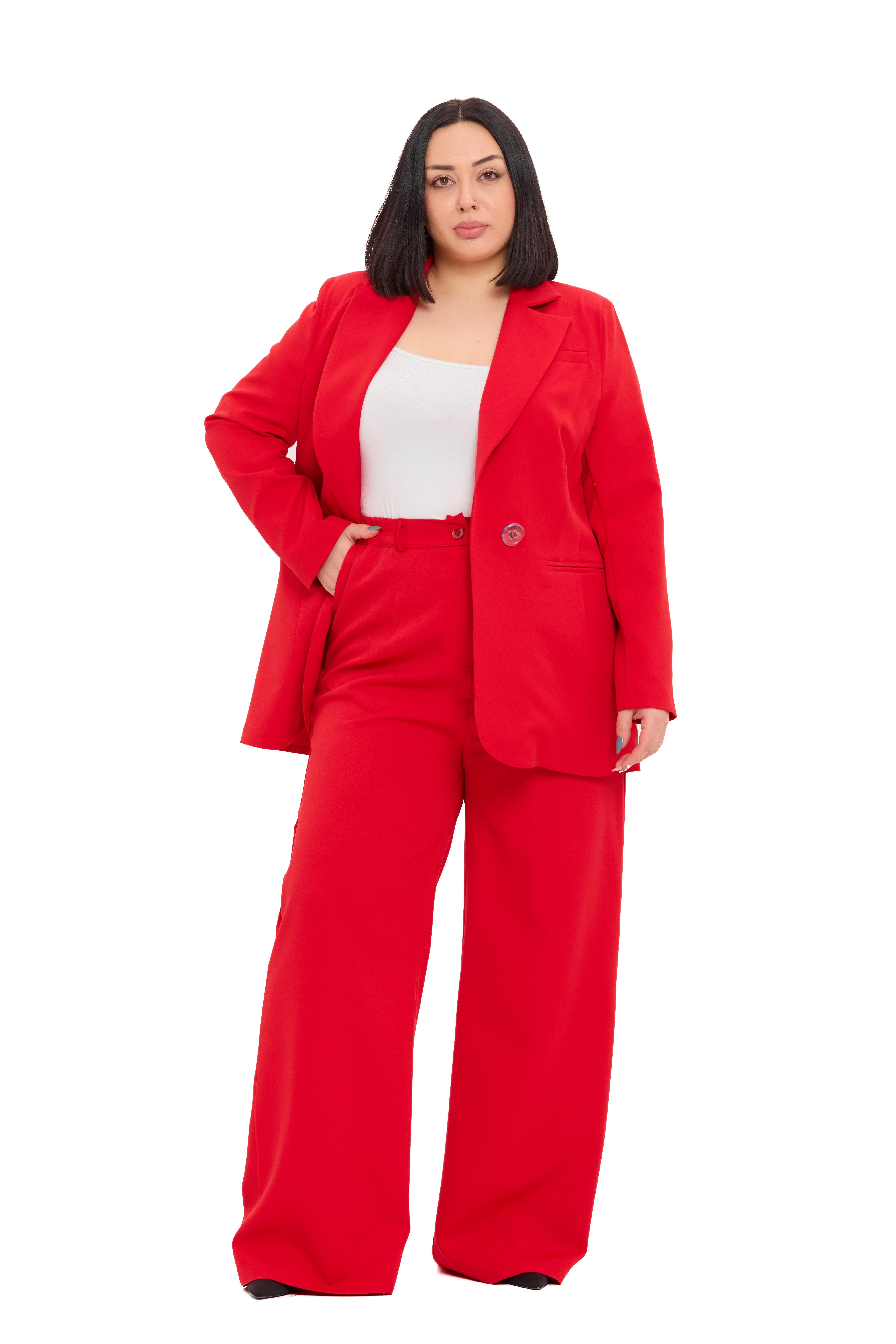 Ceket | Pantolon TakımlarDisentis Modest Büyük Beden Tek Düğmeli Kırmızı Ceket Pantolon İkili TakımDISENTIS MODESTBüyük Beden Tek Düğmeli Kırmızı Ceket Pantolon İkili Takım