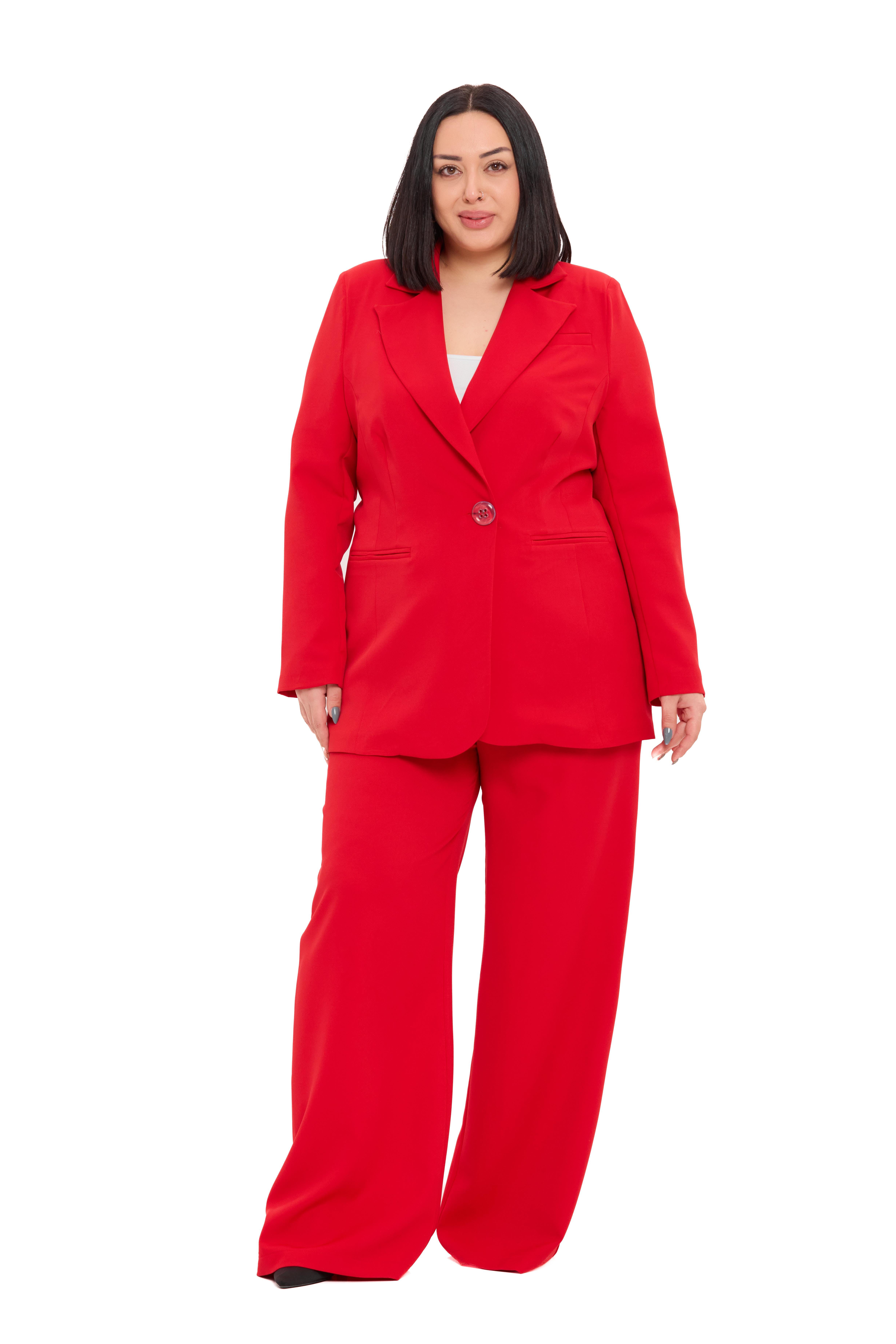 Ceket | Pantolon TakımlarDisentis Modest Büyük Beden Tek Düğmeli Kırmızı Ceket Pantolon İkili TakımDISENTIS MODESTBüyük Beden Tek Düğmeli Kırmızı Ceket Pantolon İkili Takım