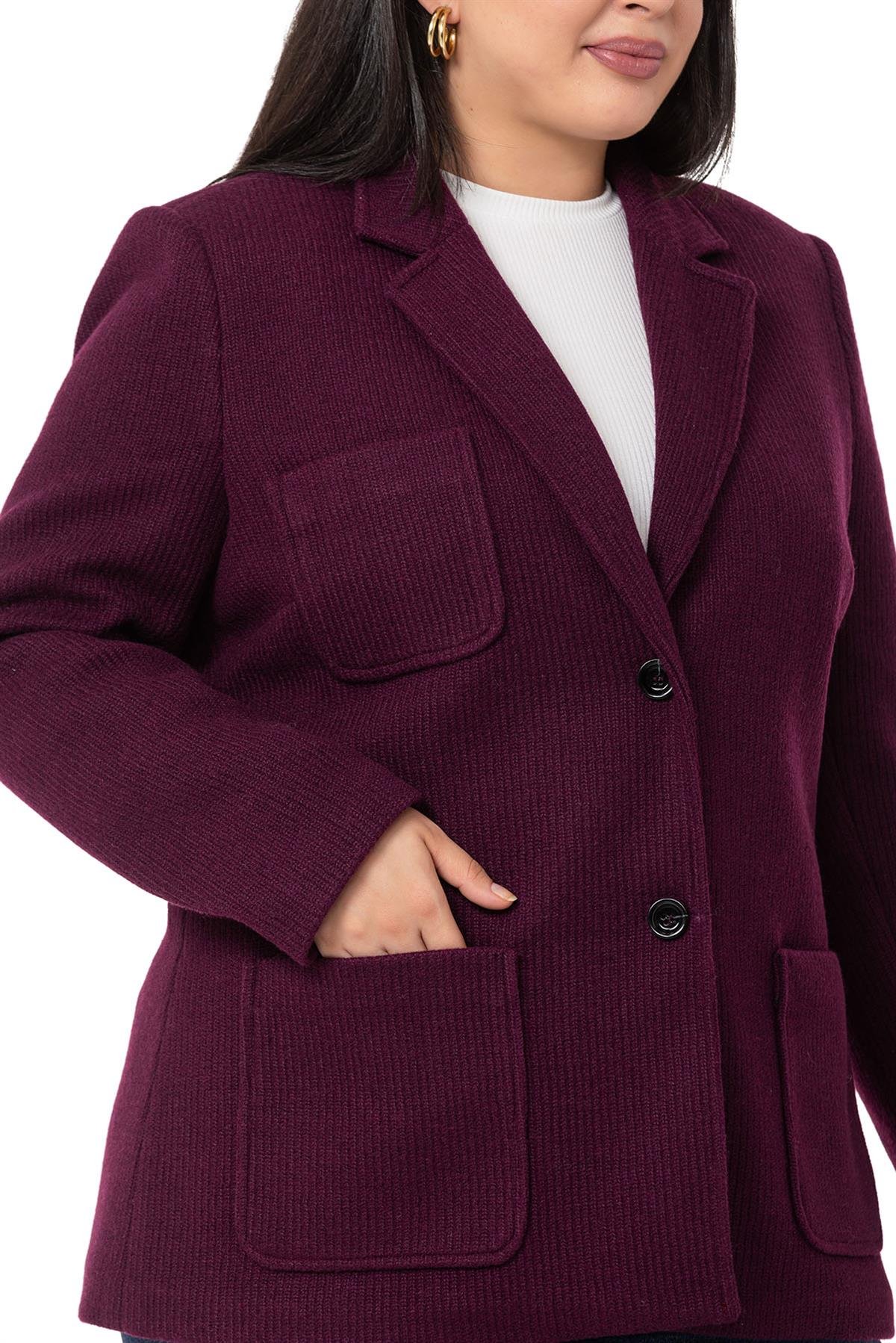 CeketDISENTISDISENTIS MODESTBüyük Beden Blazer Cepli Örme Astarlı Bordo Ceket
