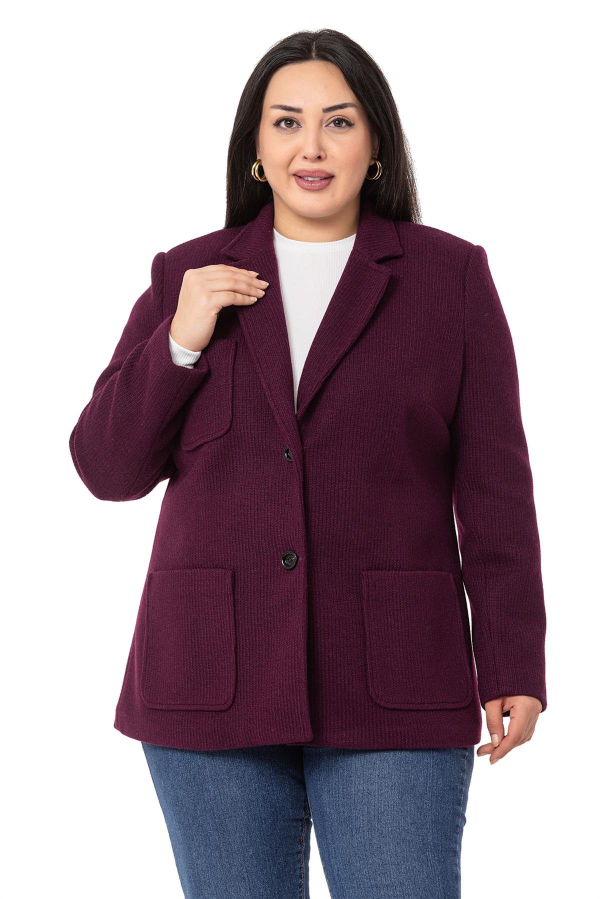 CeketDISENTISDISENTIS MODESTBüyük Beden Blazer Cepli Örme Astarlı Bordo Ceket
