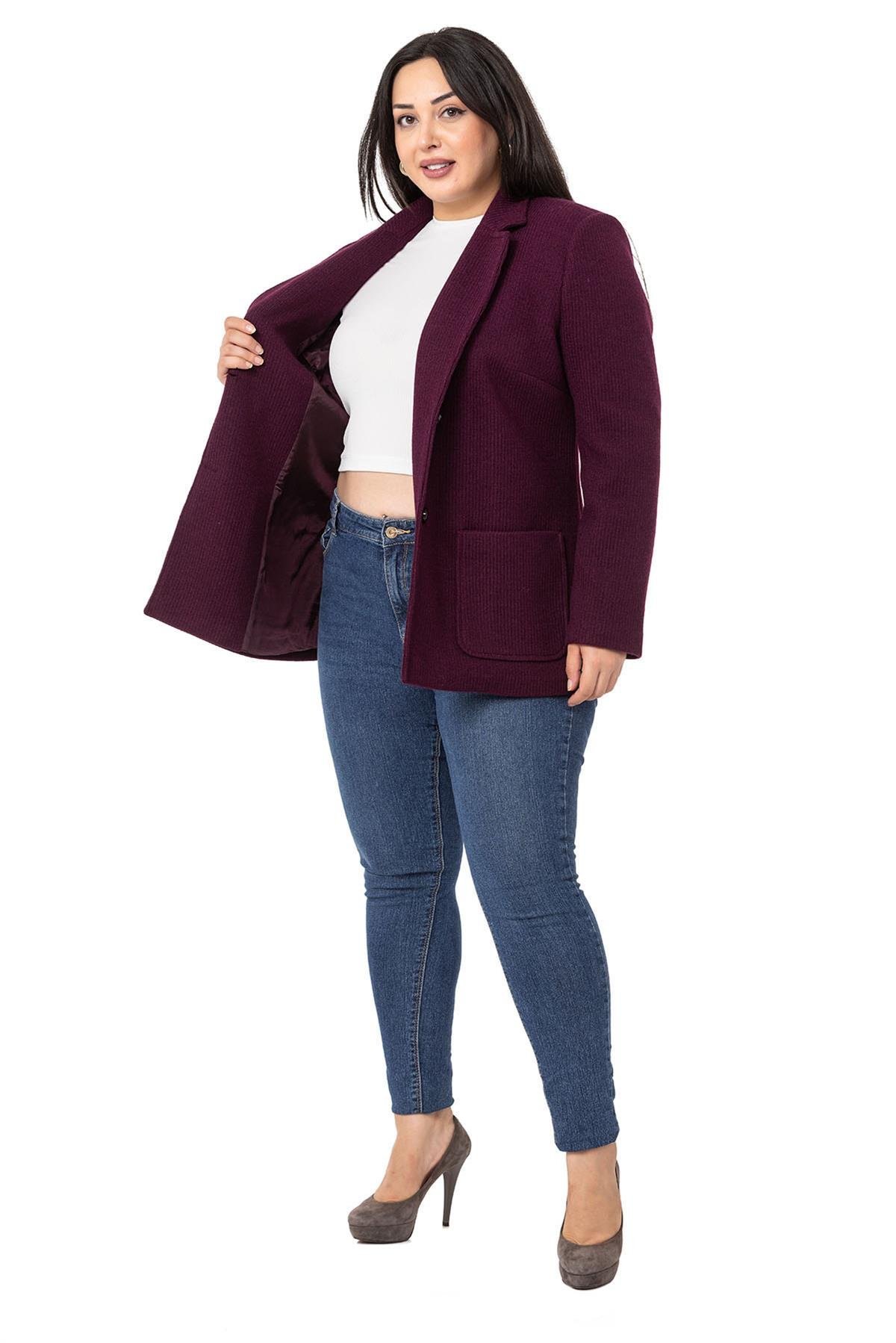 CeketDISENTISDISENTIS MODESTBüyük Beden Blazer Cepli Örme Astarlı Bordo Ceket