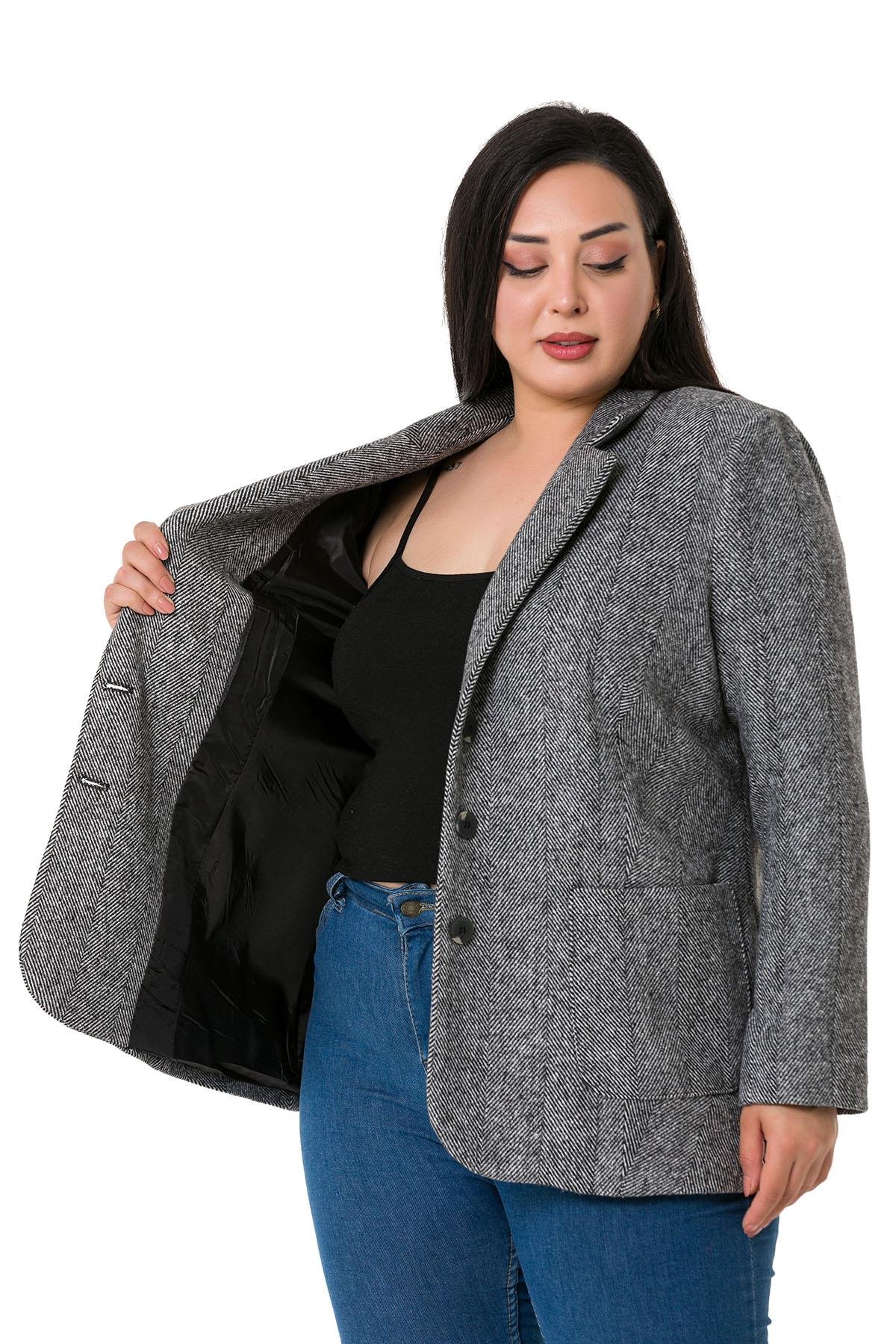 CeketDISENTISDISENTIS MODESTBüyük Beden Cepli Balıksırtı Blazer Astarlı Ekru Ceket  