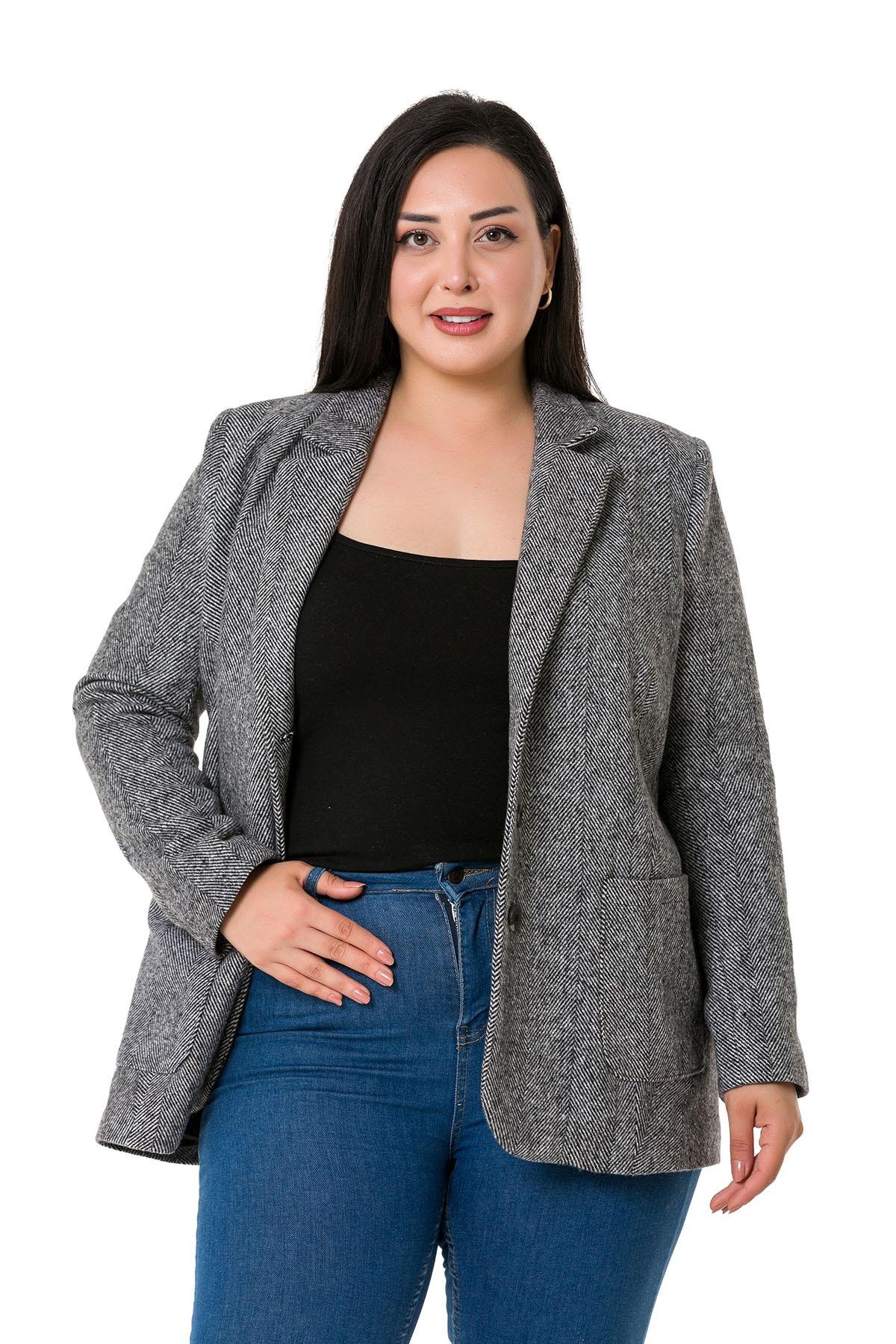 CeketDISENTISDISENTIS MODESTBüyük Beden Cepli Balıksırtı Blazer Astarlı Ekru Ceket  