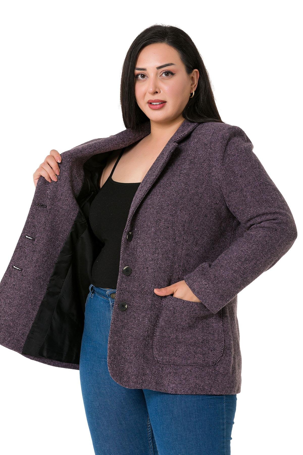 CeketDISENTISDISENTIS MODESTBüyük Beden Cepli Balıksırtı Blazer Astarlı Mürdüm Ceket  
