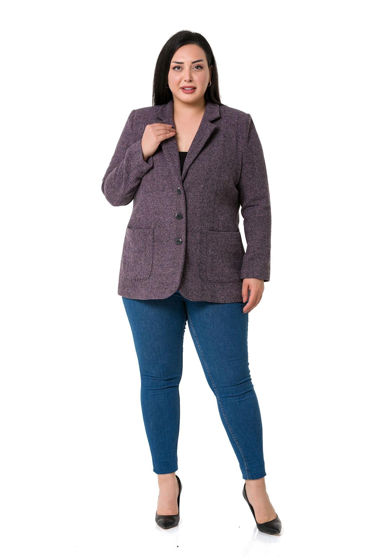 CeketDISENTISDISENTIS MODESTBüyük Beden Cepli Balıksırtı Blazer Astarlı Mürdüm Ceket  