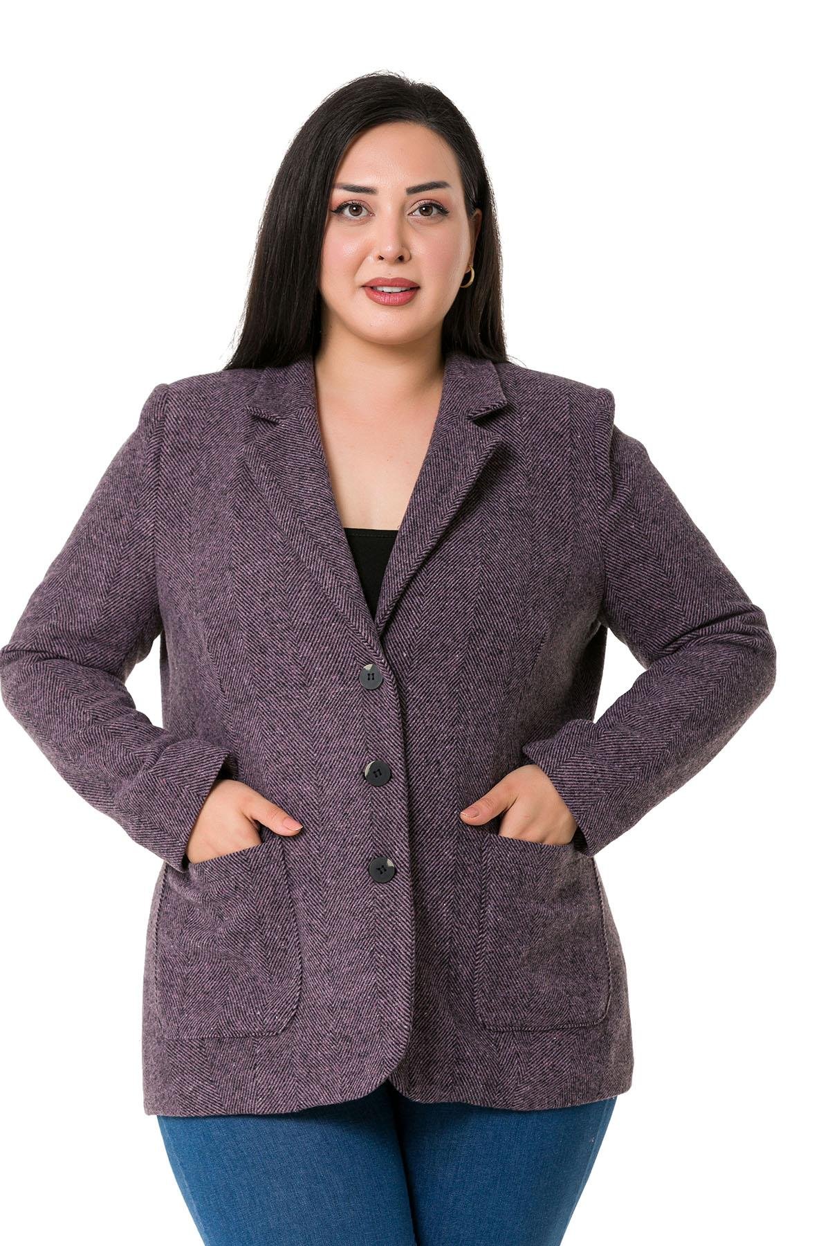 CeketDISENTISDISENTIS MODESTBüyük Beden Cepli Balıksırtı Blazer Astarlı Mürdüm Ceket  
