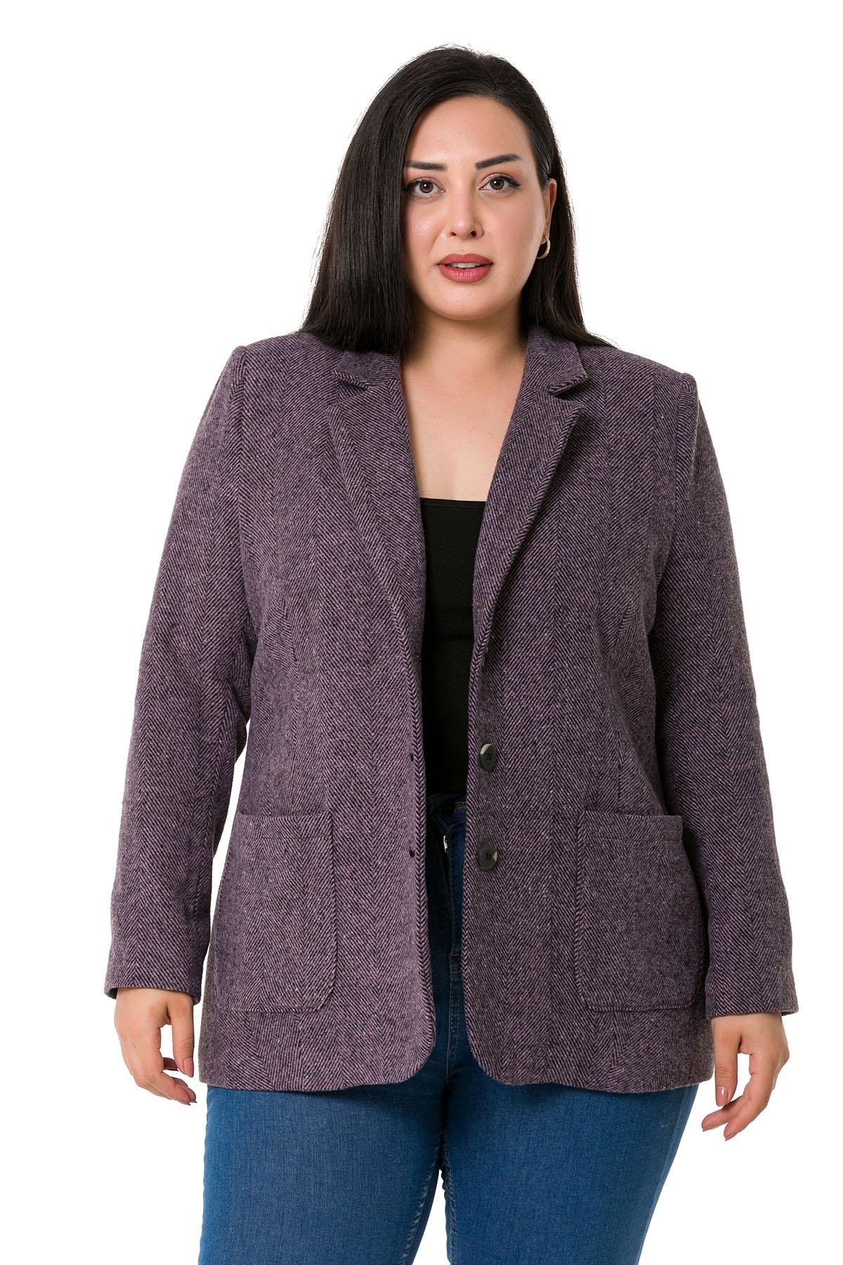 CeketDISENTISDISENTIS MODESTBüyük Beden Cepli Balıksırtı Blazer Astarlı Mürdüm Ceket  