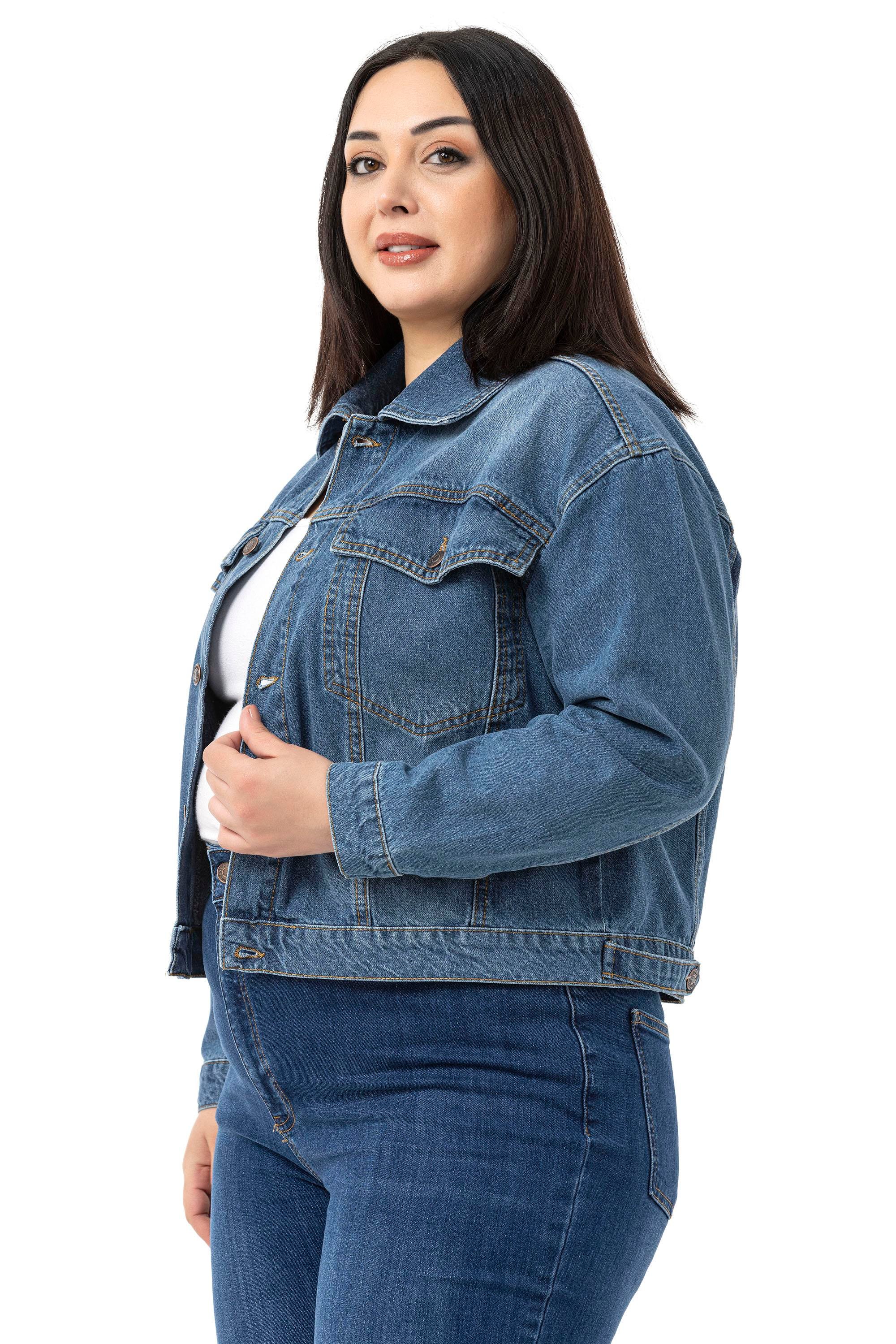 CeketDisentis Modest Büyük Göğüsten Çift Cepli Kısa Mavi Denim CeketDISENTIS MODESTBüyük Beden Göğüsten Çift Cepli Kısa Mavi Denim Ceket