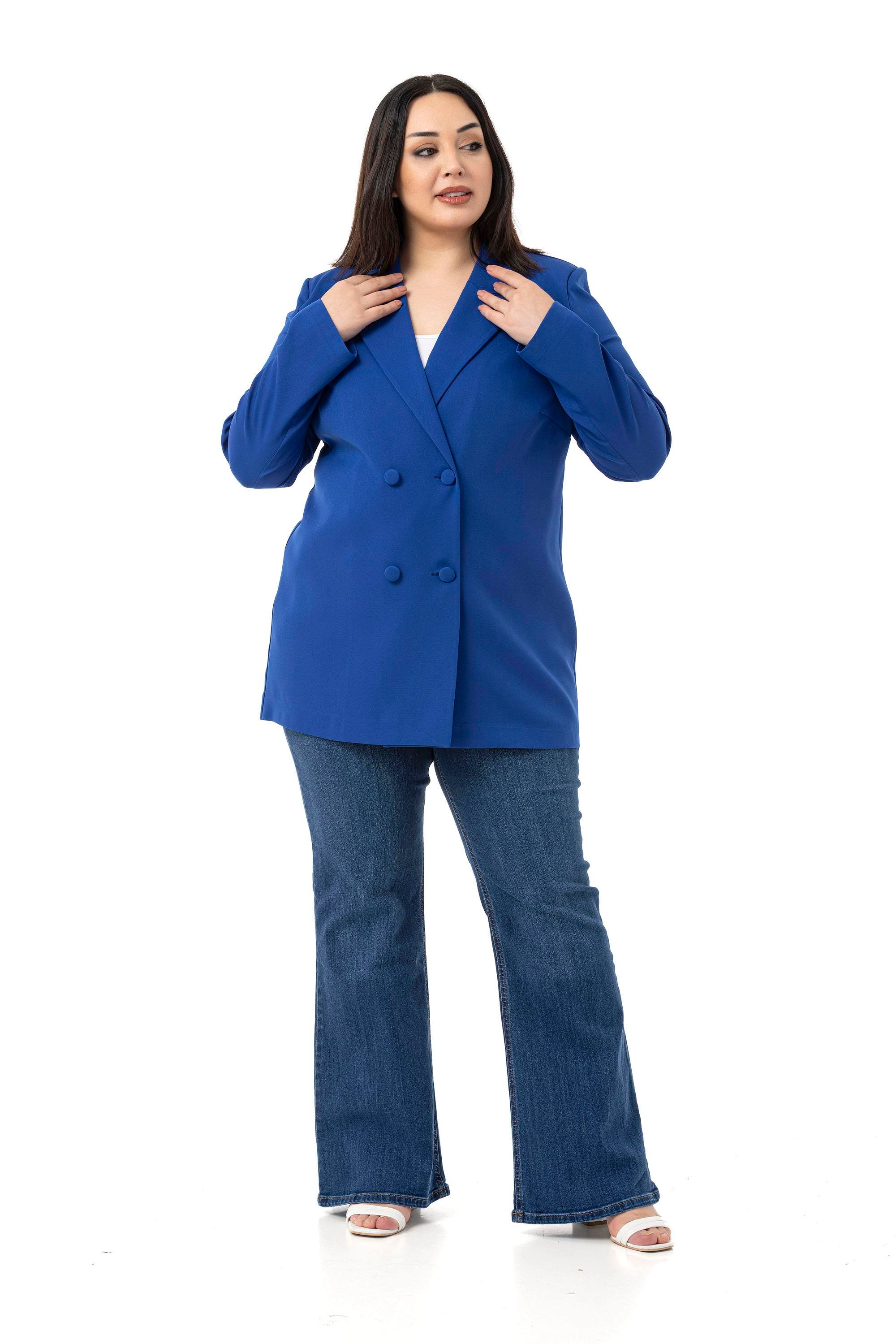 JacketsDisentis Modest Büyük Beden Kaplama Düğmeli Kruvaze Saks Mavi Astarsız CeketDISENTIS MODESTBüyük Beden Kaplama Düğmeli Kruvaze Saks Mavi Astarsız Ceket