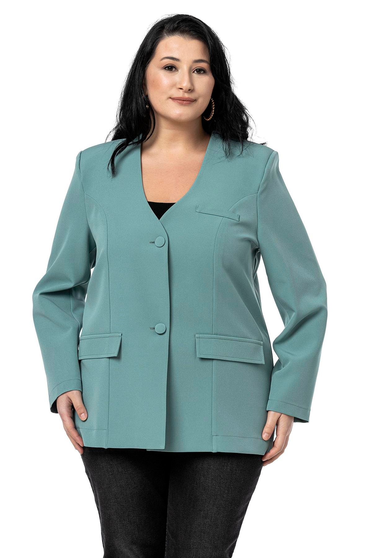 CeketDisentis Modest Büyük Beden Kaplama Düğmeli Süs Cep Kapaklı Vatkalı Mint Yeşili CeketDISENTIS MODESTBüyük Beden Kaplama Düğmeli Süs Cep Kapaklı Vatkalı Mint Yeşili Ceket