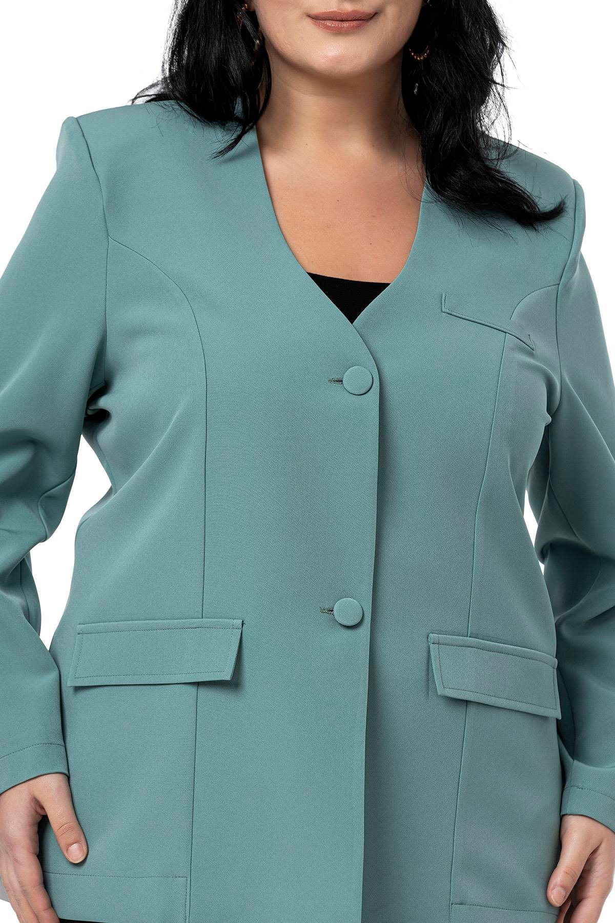 CeketDisentis Modest Büyük Beden Kaplama Düğmeli Süs Cep Kapaklı Vatkalı Mint Yeşili CeketDISENTIS MODESTBüyük Beden Kaplama Düğmeli Süs Cep Kapaklı Vatkalı Mint Yeşili Ceket