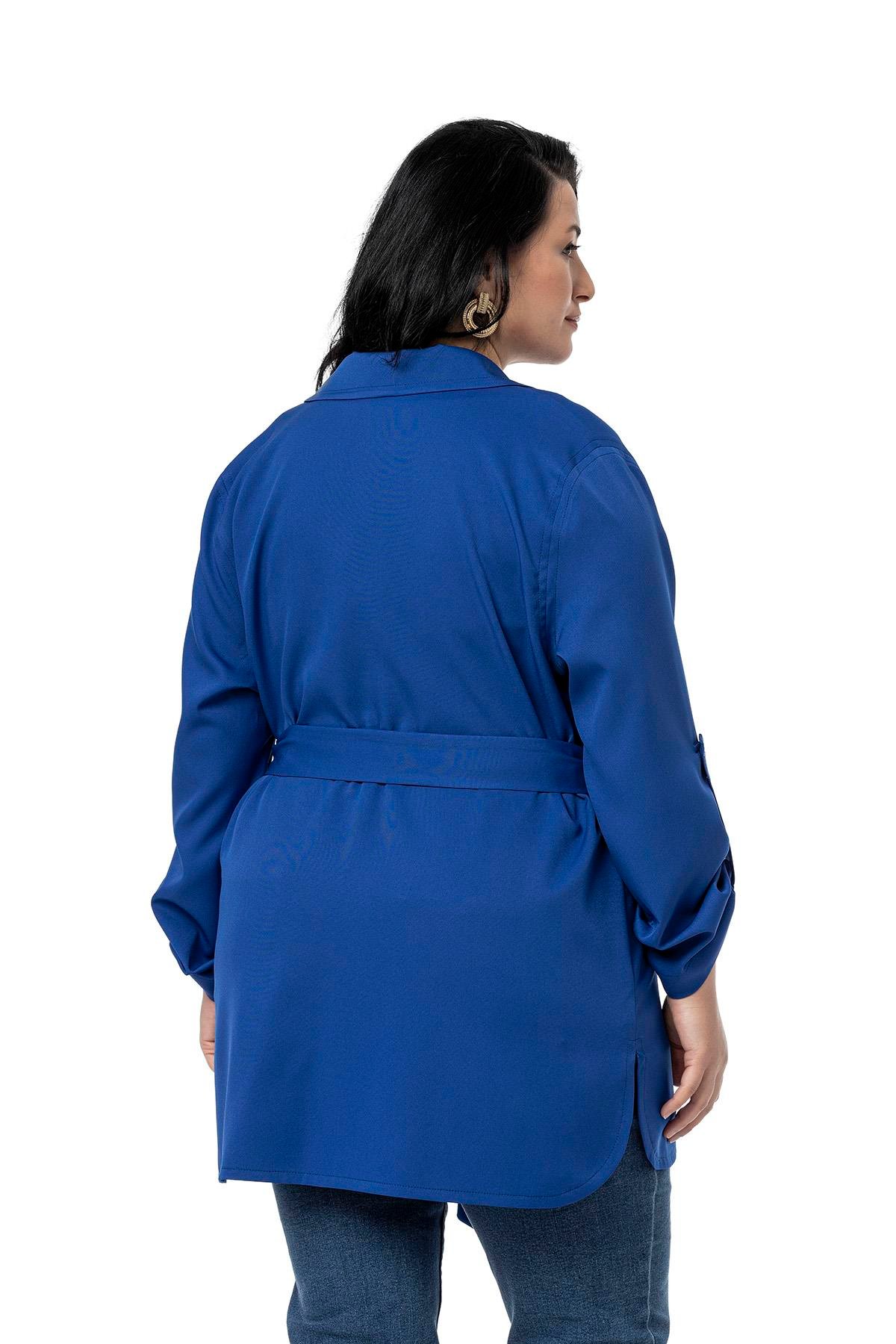 CeketDisentis Modest Büyük Beden Katlamalı Kollu Kuşaklı Astarsız Uzun Saks Mavi CeketDISENTIS MODESTBüyük Beden Katlamalı Kollu Kuşaklı Astarsız Uzun Saks Mavi Ceket