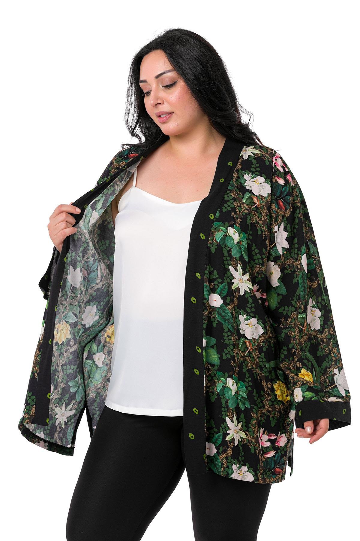 CeketDisentis Modest Kimono Model Çiçek Desenli Dokuma Viskon Kumaşlı Siyah CeketDISENTIS MODESTBüyük Beden Kimono Model Çiçek Desenli Dokuma Viskon Kumaşlı Siyah Ceket