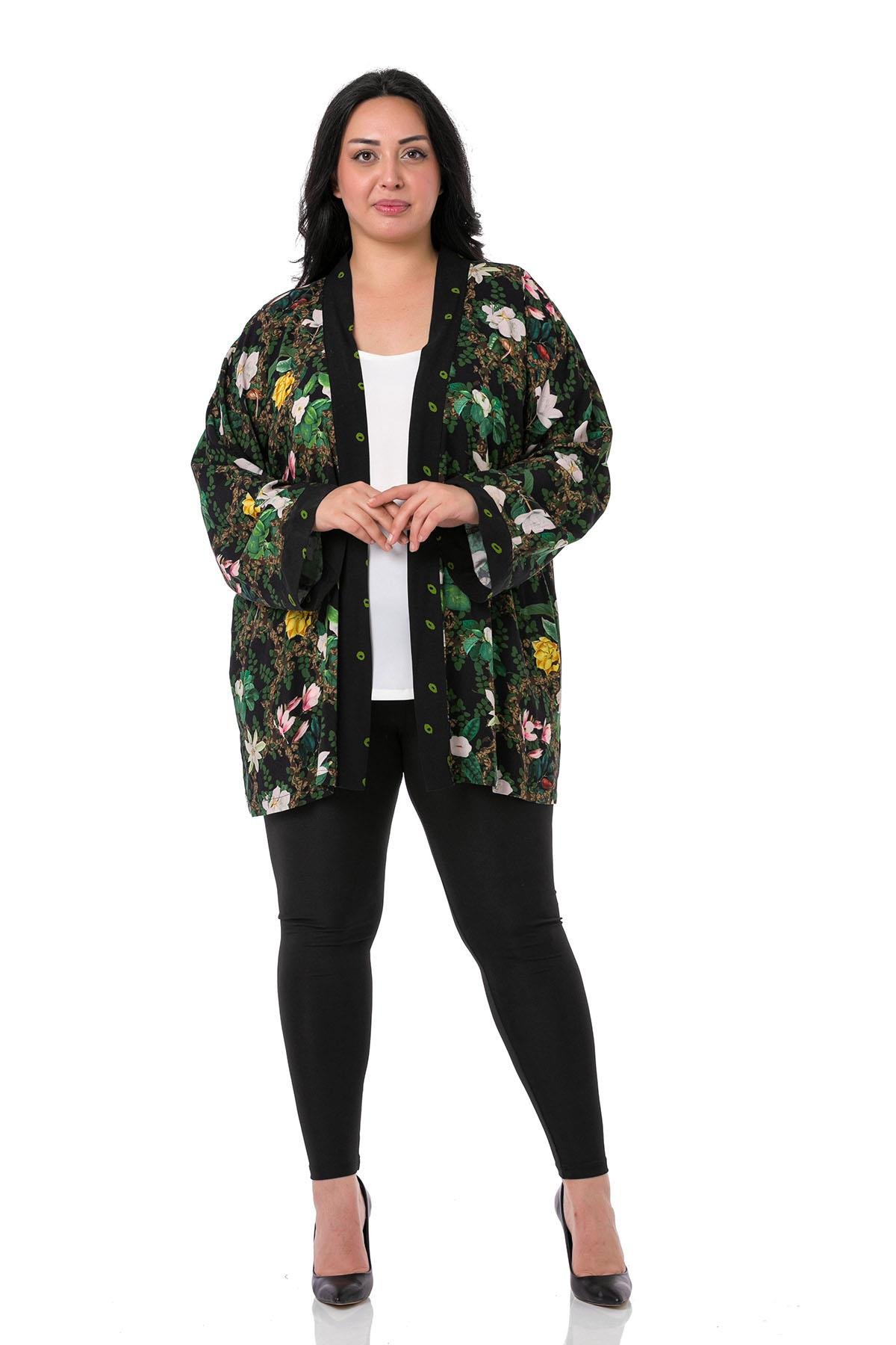 CeketDisentis Modest Kimono Model Çiçek Desenli Dokuma Viskon Kumaşlı Siyah CeketDISENTIS MODESTBüyük Beden Kimono Model Çiçek Desenli Dokuma Viskon Kumaşlı Siyah Ceket