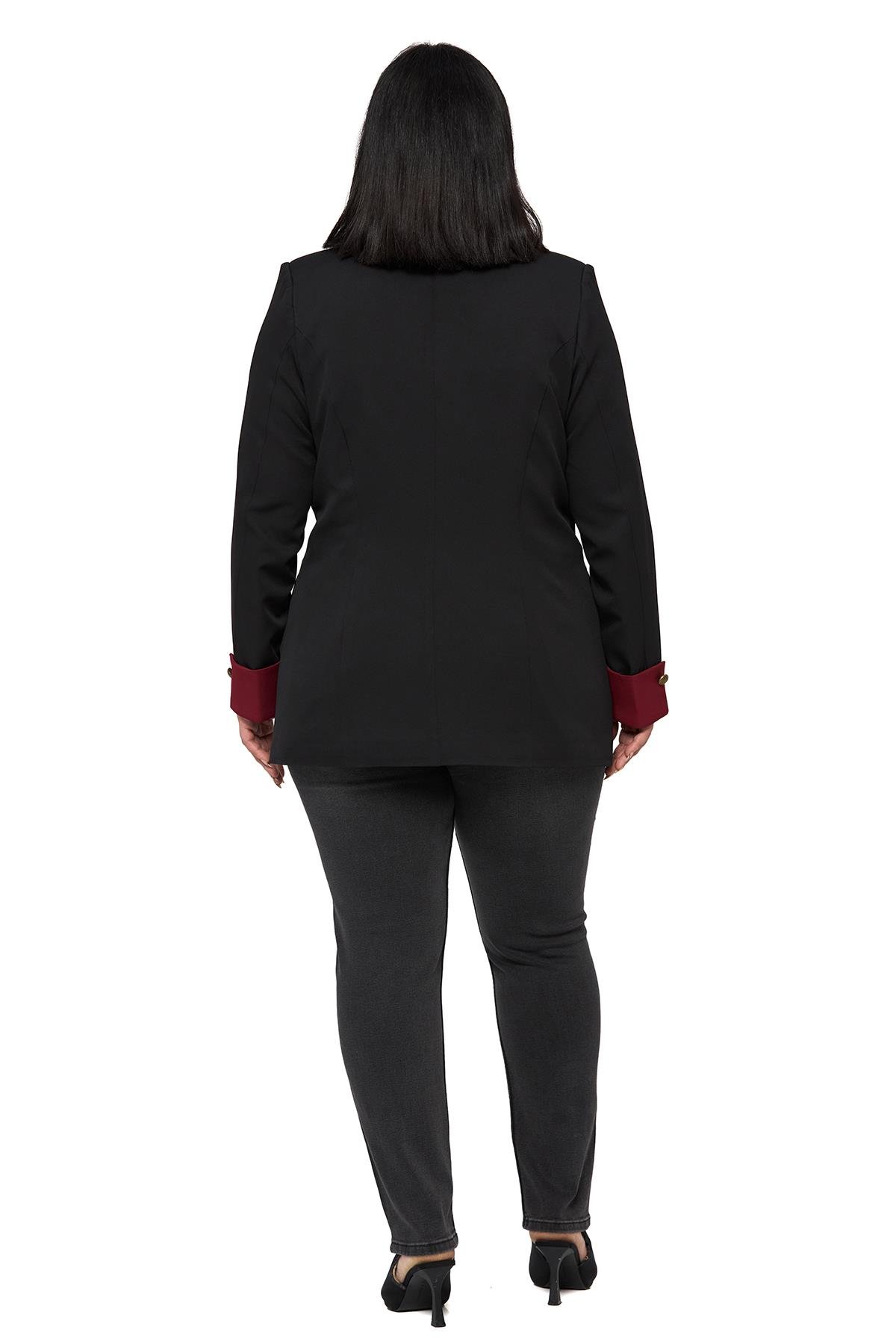 CeketDisentis Modest Büyük Beden Manşeti Kumaş Garnili Düğme Detaylı Astarlı Siyah Bordo Blazer CeketDISENTIS MODESTBüyük Beden Manşeti Kumaş Garnili Düğme Detaylı Astarlı Siyah Bordo Blazer Ceket