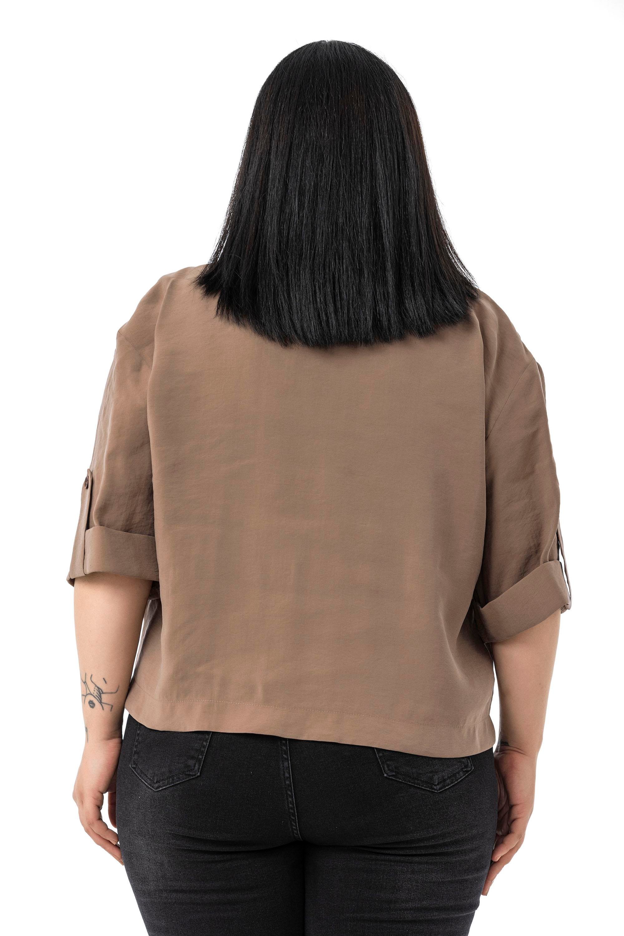 JacketsDisentis Modest Büyük Beden Tek Düğmeli Düşük Yarım Kollu Apoletli Cepli Kısa Kahverengi CeketDISENTIS MODESTBüyük Beden Tek Düğmeli Düşük Yarım Kollu Apoletli Cepli Kısa Kahverengi Ceket