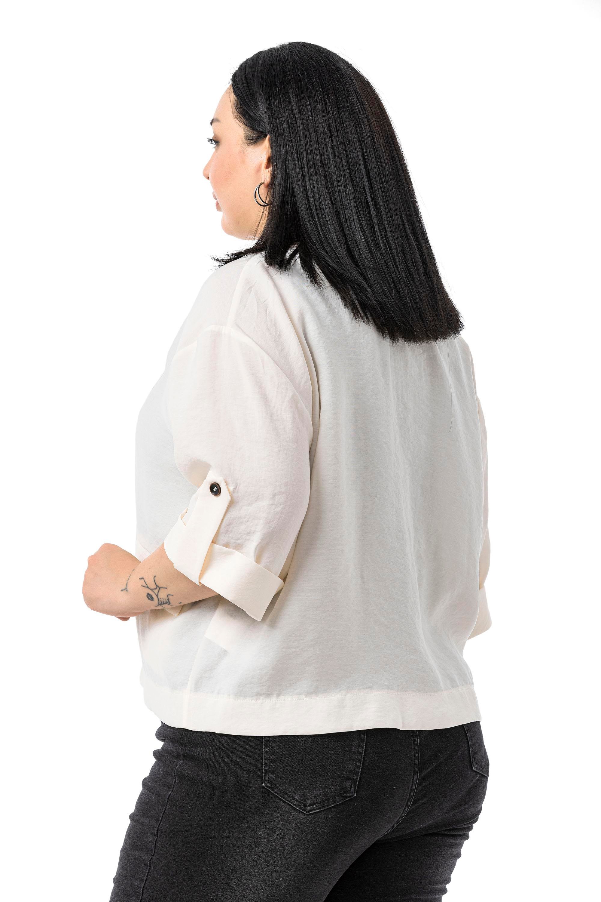 JacketsDisentis Modest Büyük Beden Tek Düğmeli Düşük Yarım Kollu Apoletli Cepli Kısa Bej Rengi CeketDISENTIS MODESTBüyük Beden Tek Düğmeli Düşük Yarım Kollu Apoletli Cepli Kısa Bej Rengi Ceket