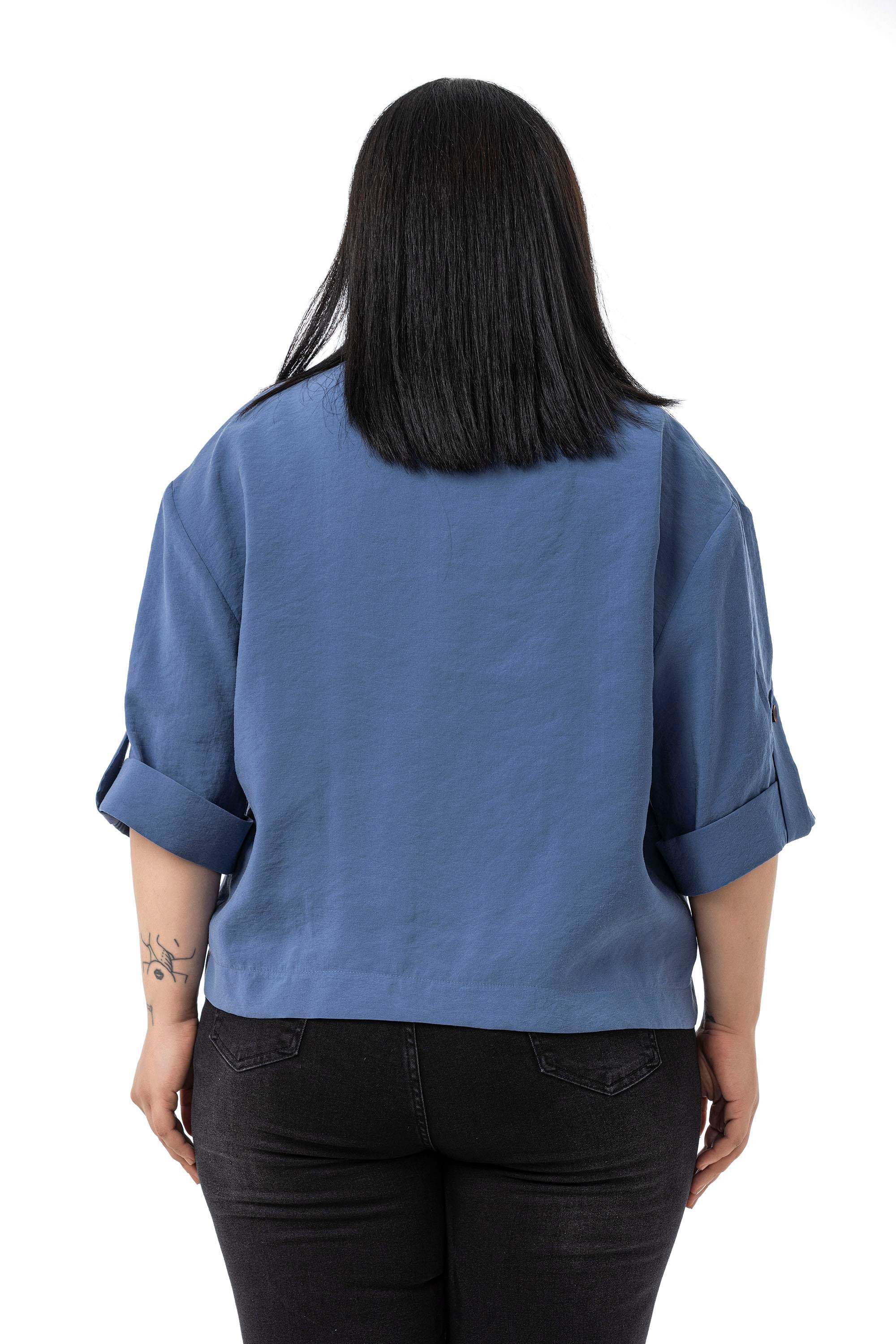 JacketsDisentis Modest Büyük Beden Tek Düğmeli Düşük Yarım Kollu Apoletli Cepli Kısa İndigo CeketDISENTIS MODESTBüyük Beden Tek Düğmeli Düşük Yarım Kollu Apoletli Cepli Kısa İndigo Ceket