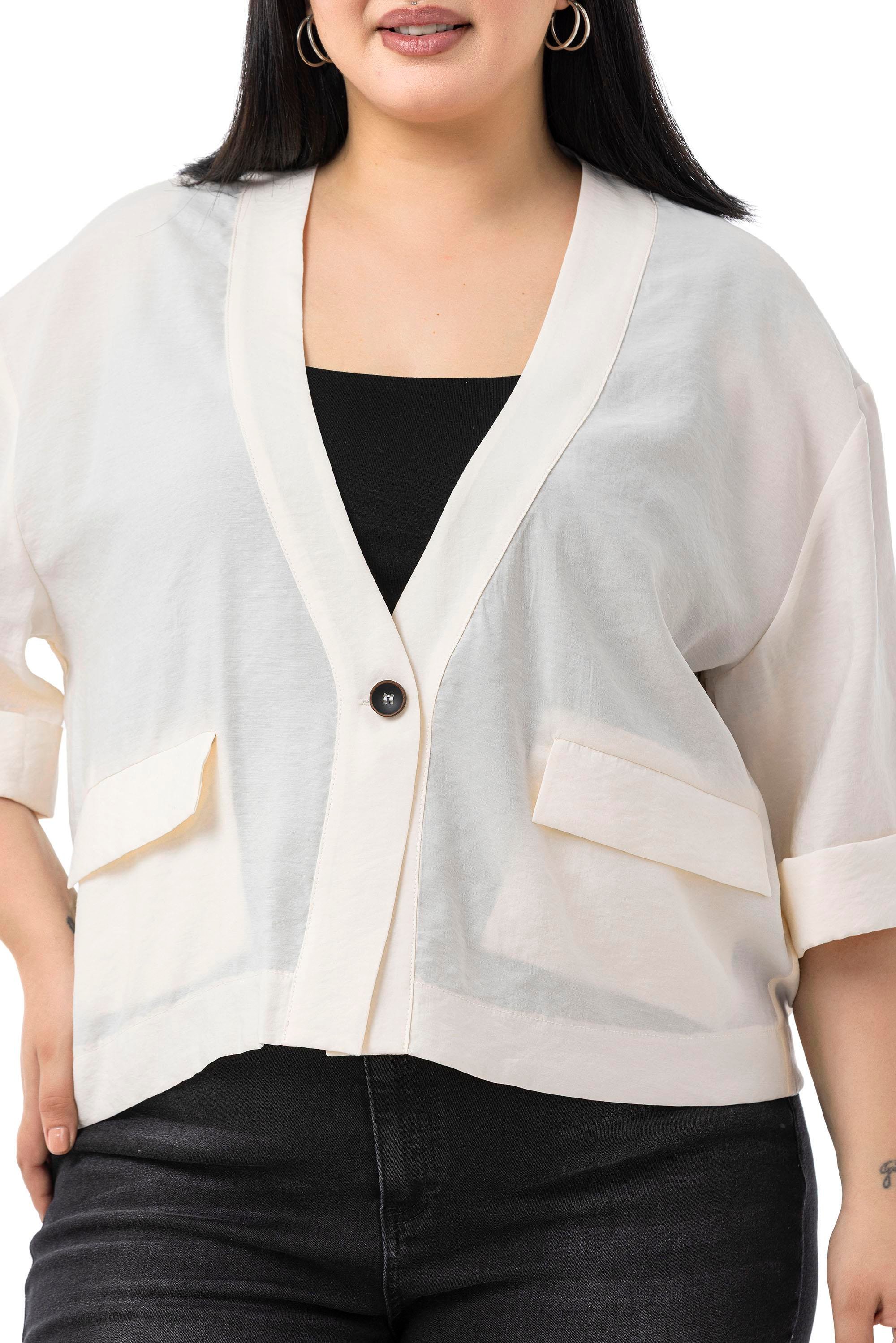 JacketsDisentis Modest Büyük Beden Tek Düğmeli Düşük Yarım Kollu Apoletli Cepli Kısa Bej Rengi CeketDISENTIS MODESTBüyük Beden Tek Düğmeli Düşük Yarım Kollu Apoletli Cepli Kısa Bej Rengi Ceket