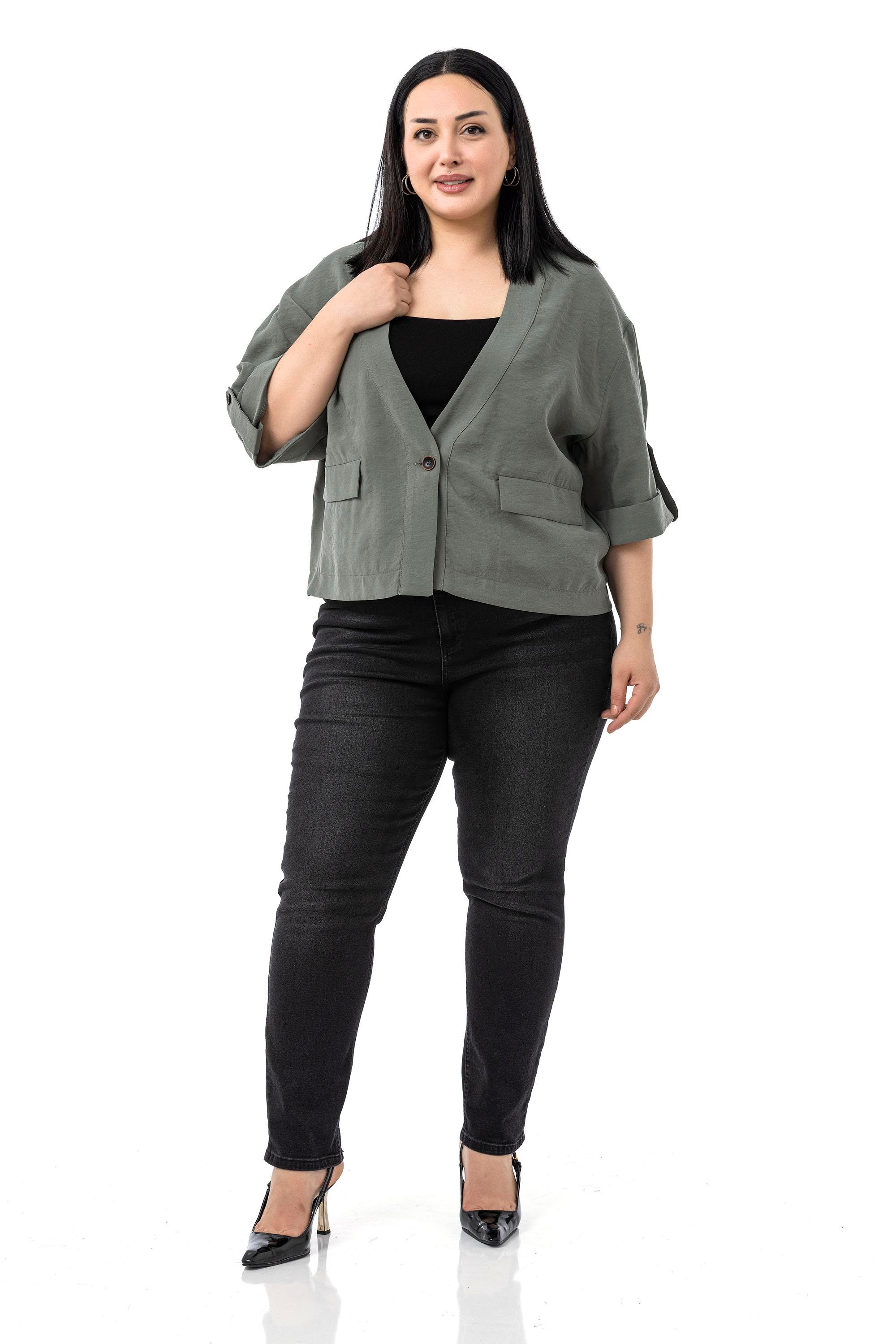 JacketsDisentis Modest Büyük Beden Tek Düğmeli Düşük Yarım Kollu Apoletli Cepli Kısa Haki CeketDISENTIS MODESTBüyük Beden Tek Düğmeli Düşük Yarım Kollu Apoletli Cepli Kısa Haki Ceket