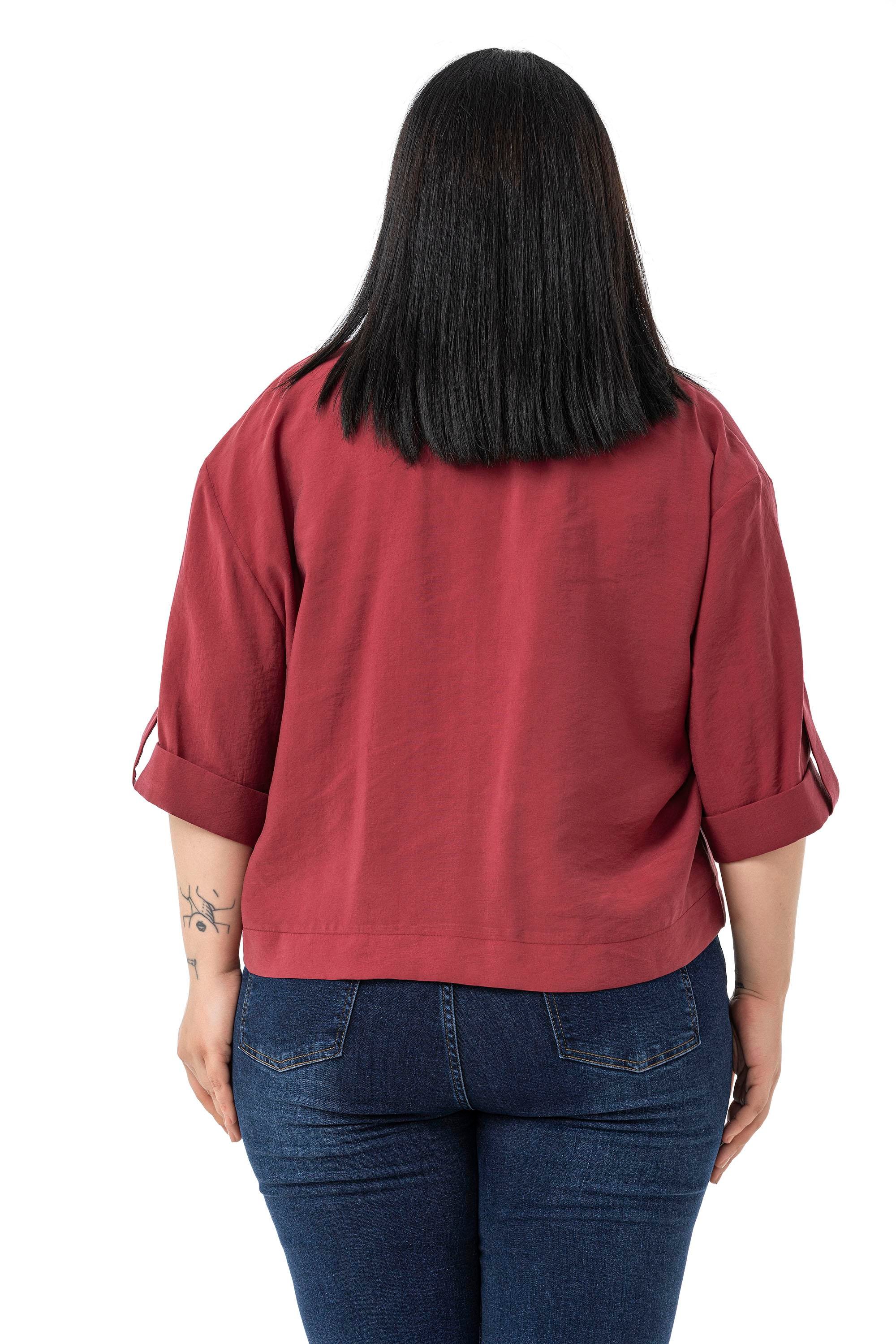 JacketsDisentis Modest Büyük Beden Tek Düğmeli Düşük Yarım Kollu Apoletli Cepli Kısa Bordo CeketDISENTIS MODESTBüyük Beden Tek Düğmeli Düşük Yarım Kollu Apoletli Cepli Kısa Bordo Ceket