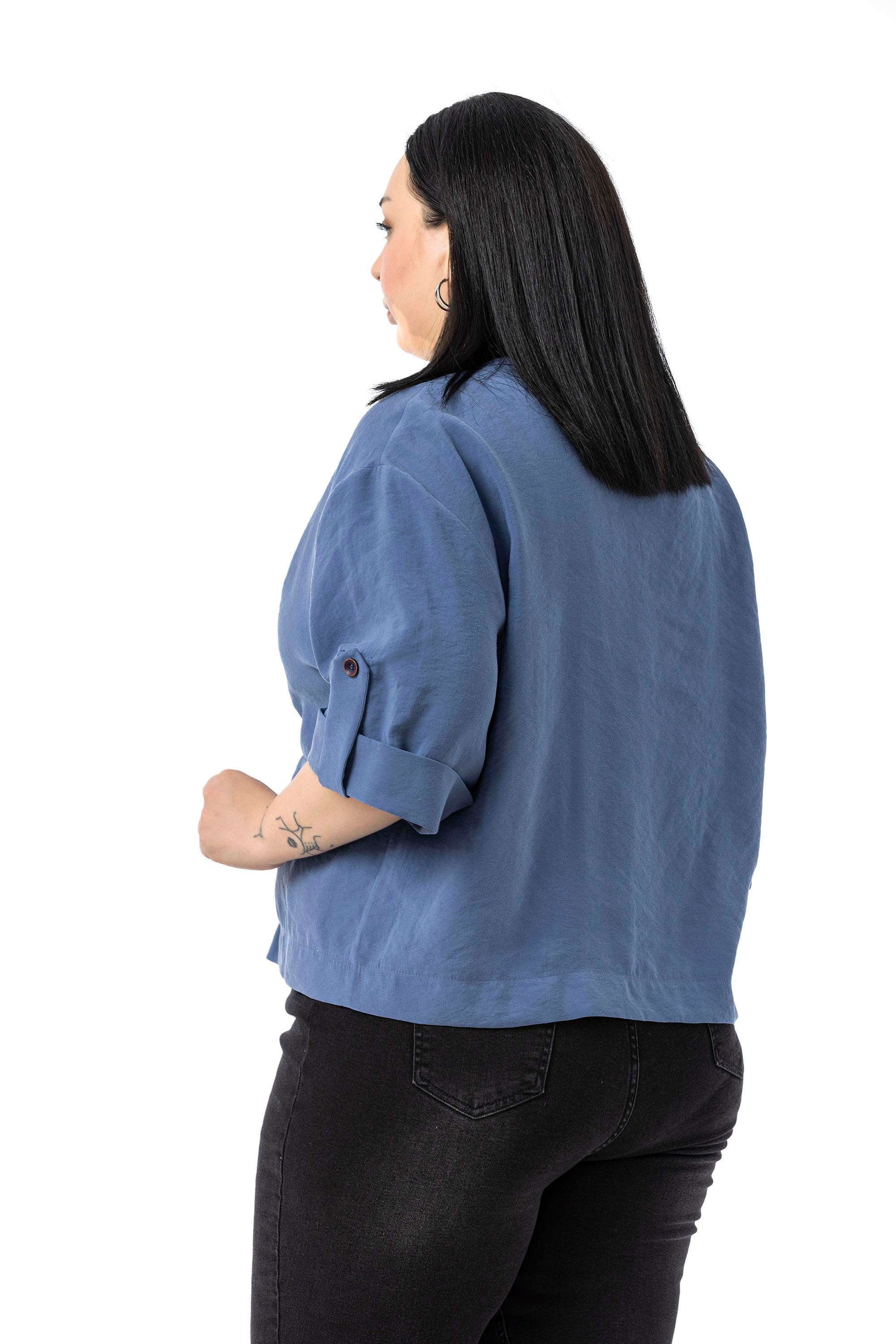 JacketsDisentis Modest Büyük Beden Tek Düğmeli Düşük Yarım Kollu Apoletli Cepli Kısa İndigo CeketDISENTIS MODESTBüyük Beden Tek Düğmeli Düşük Yarım Kollu Apoletli Cepli Kısa İndigo Ceket