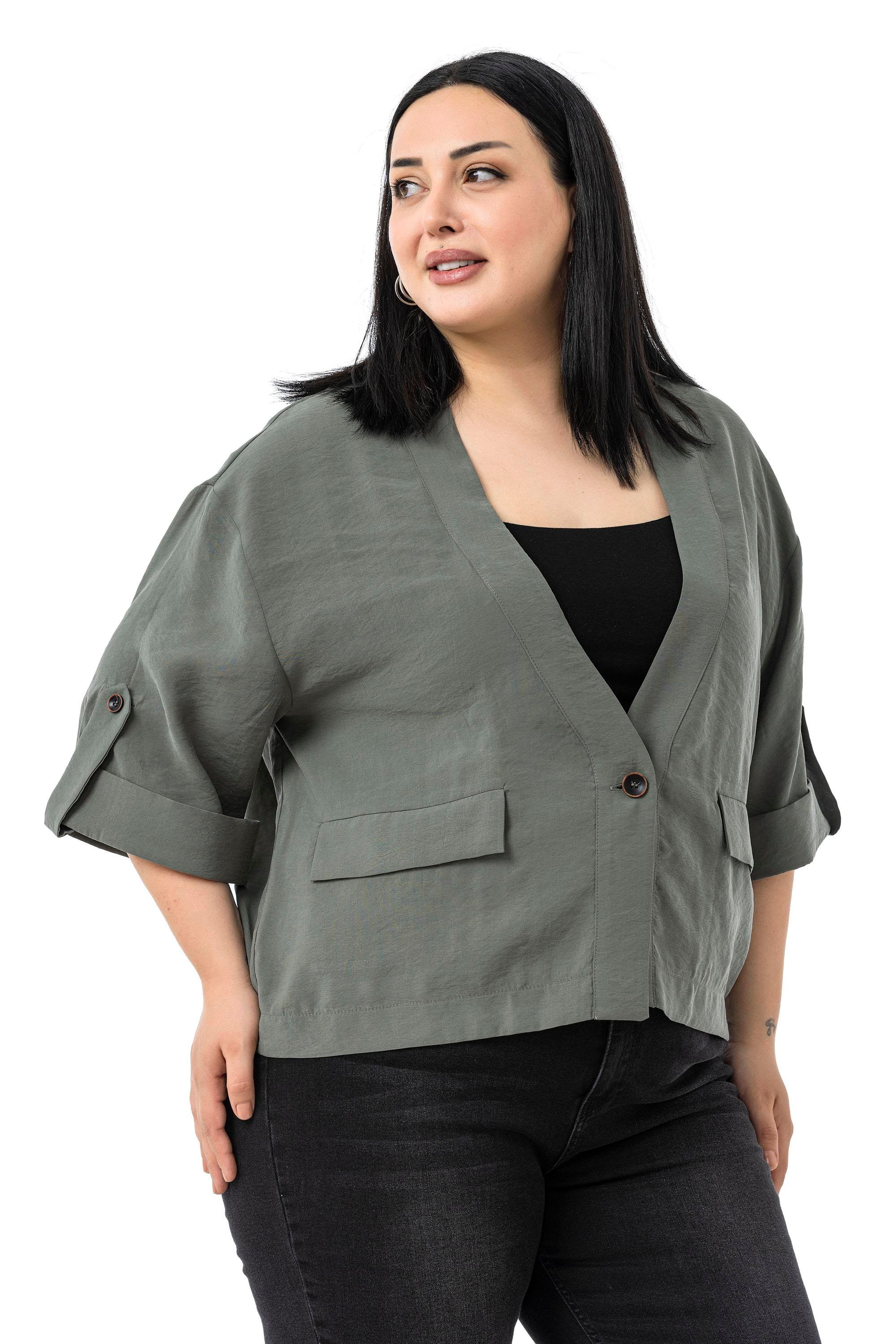 JacketsDisentis Modest Büyük Beden Tek Düğmeli Düşük Yarım Kollu Apoletli Cepli Kısa Haki CeketDISENTIS MODESTBüyük Beden Tek Düğmeli Düşük Yarım Kollu Apoletli Cepli Kısa Haki Ceket