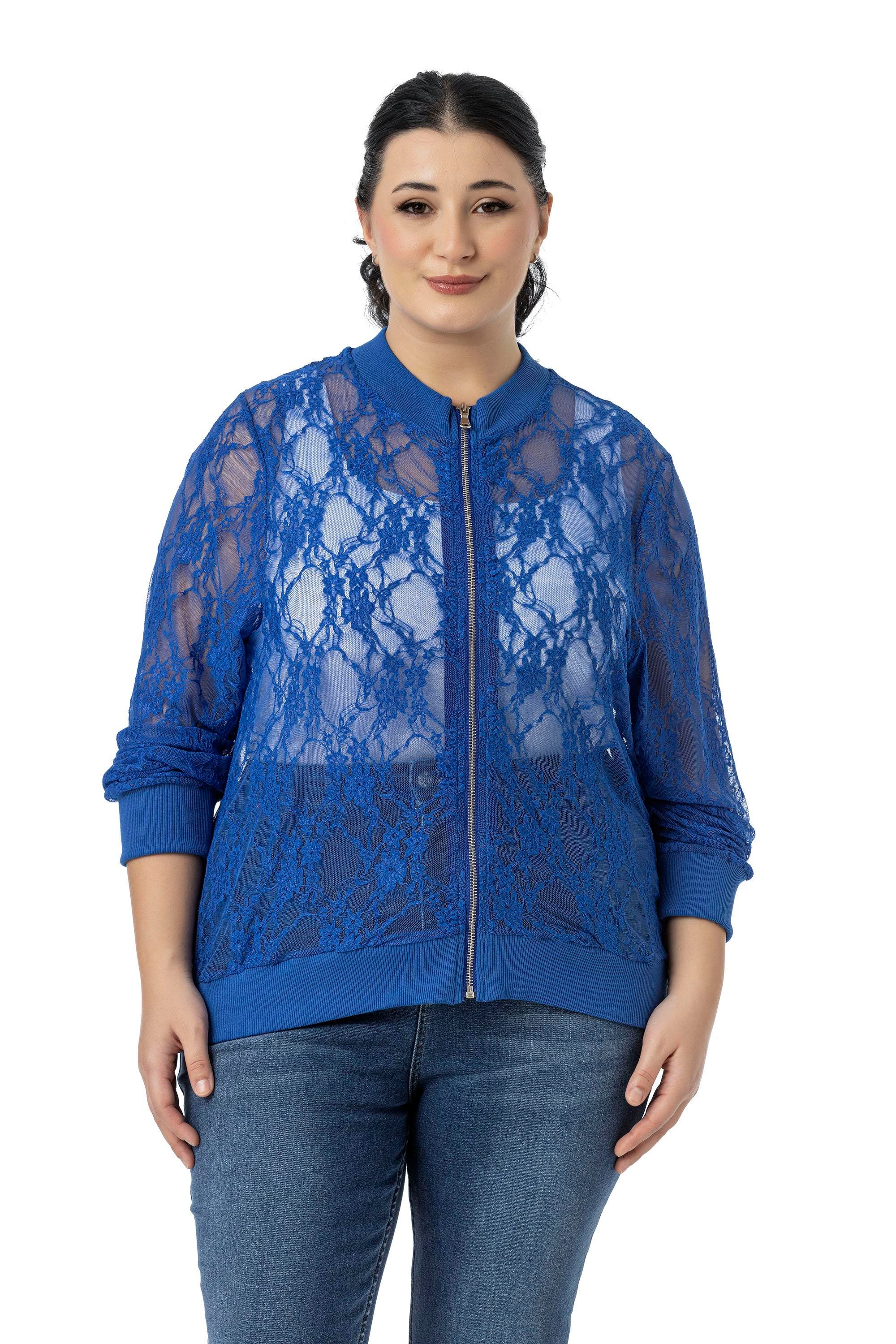 CeketDisentis Modest Büyük Beden Yakası Eteği ve Kol Ağzı Ribanalı Fermuarlı Dantel Saks Mavi CeketDISENTIS MODESTBüyük Beden Yakası Eteği ve Kol Ağzı Ribanalı Fermuarlı Dantel Saks Mavi Ceket