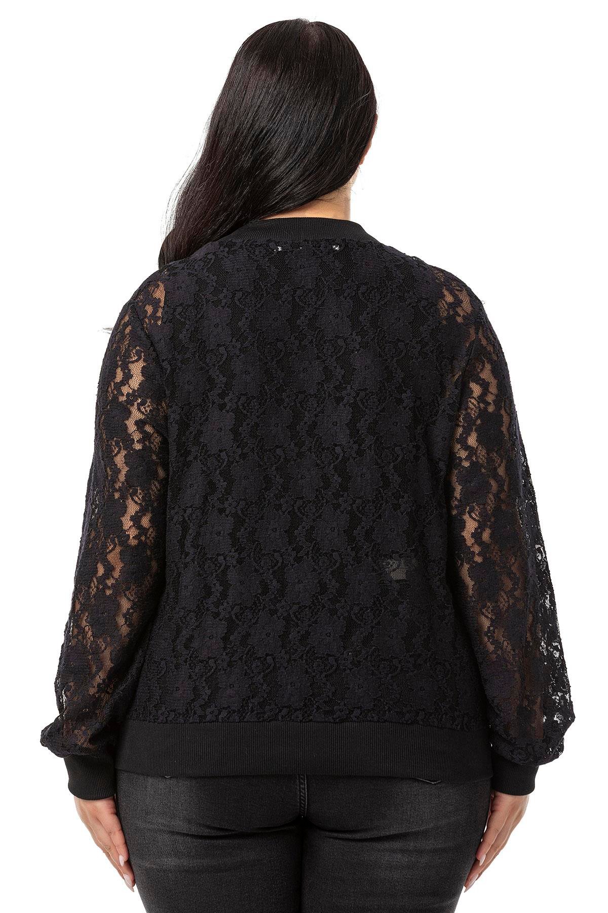 JacketsDisentis Modest Büyük Beden Yakası Eteği ve Kol Ağzı Ribanalı Fermuarlı Dantel Siyah CeketDISENTIS MODESTBüyük Beden Yakası Eteği ve Kol Ağzı Ribanalı Fermuarlı Dantel Siyah Ceket