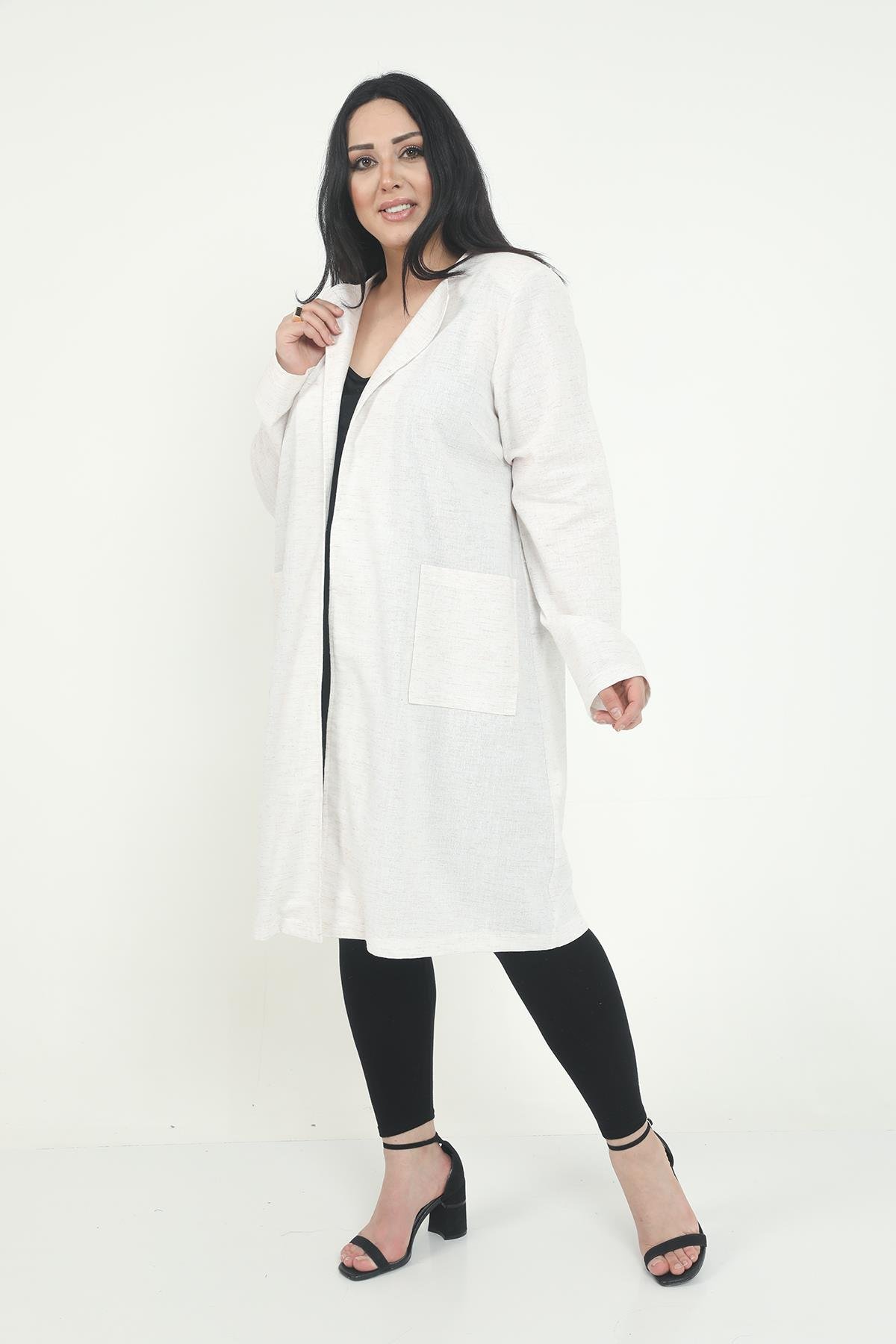 JacketsRound Neck Unlined Offwhite Jacket with PocketsdisentisRound Neck Unlined Offwhite Jacket with Pockets