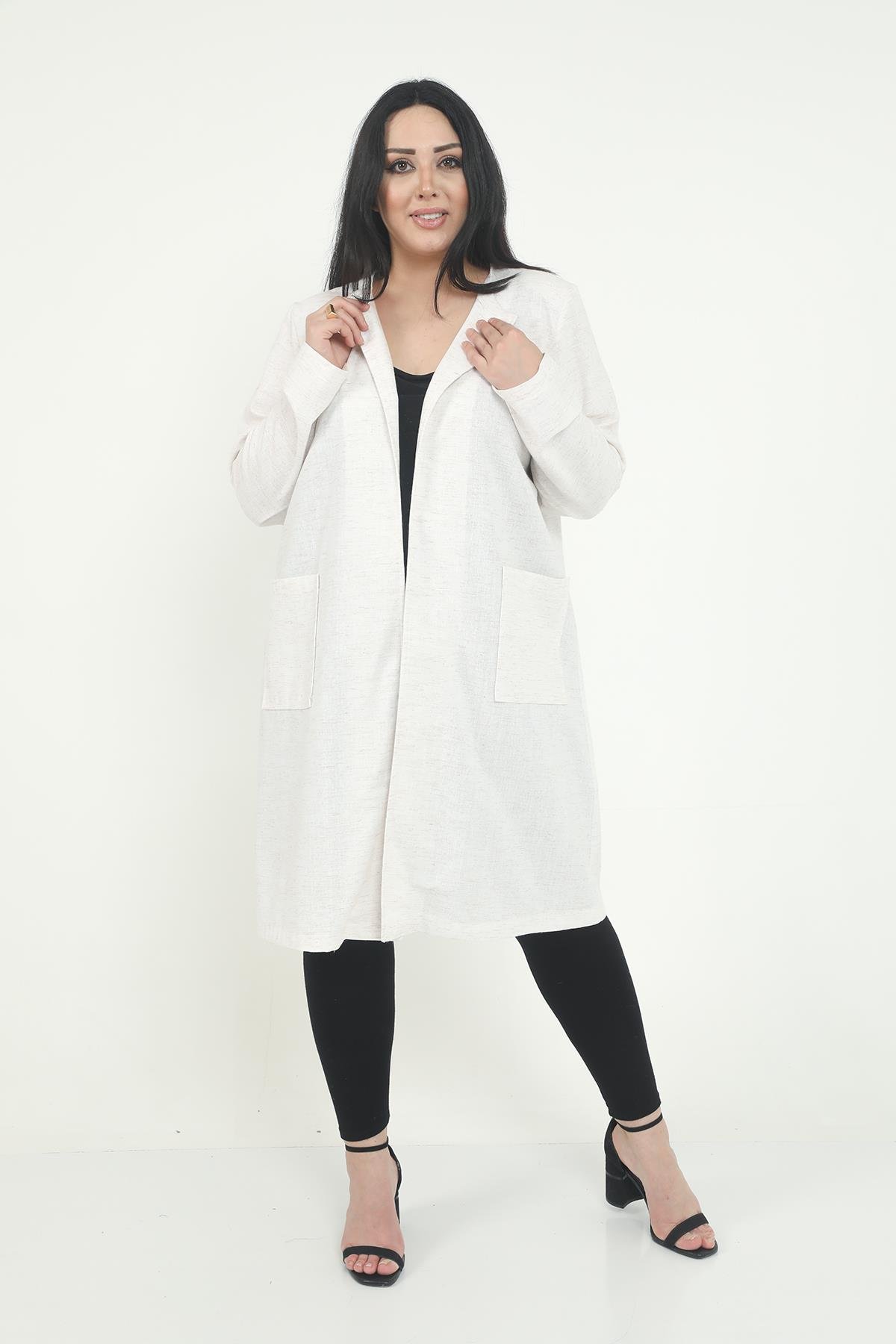 JacketsRound Neck Unlined Offwhite Jacket with PocketsdisentisRound Neck Unlined Offwhite Jacket with Pockets