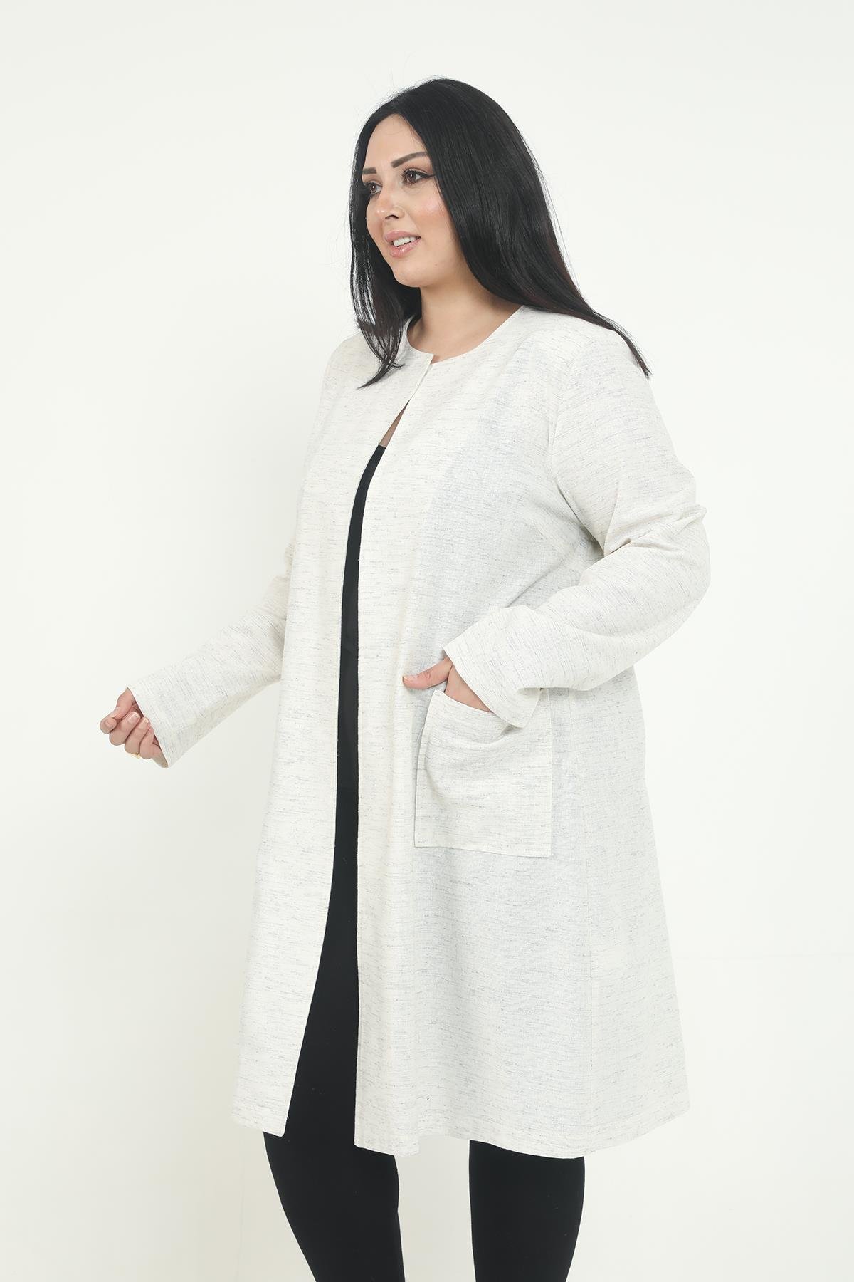 JacketsRound Neck Unlined Ecru Jacket with PocketsdisentisRound Neck Unlined Ecru Jacket with Pockets