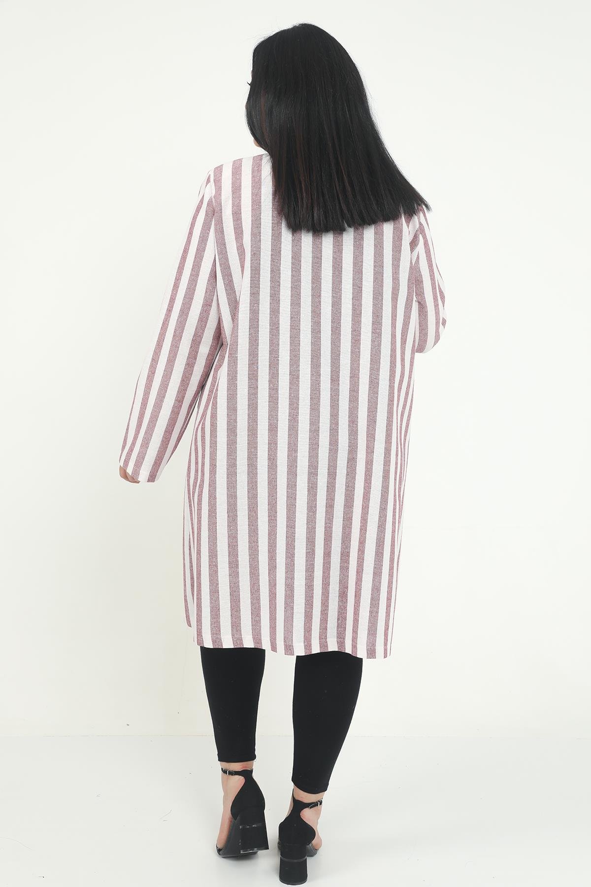 JacketsRound Neck Striped Unlined Burgundy JacketdisentisRound Neck Striped Unlined Burgundy Jacket