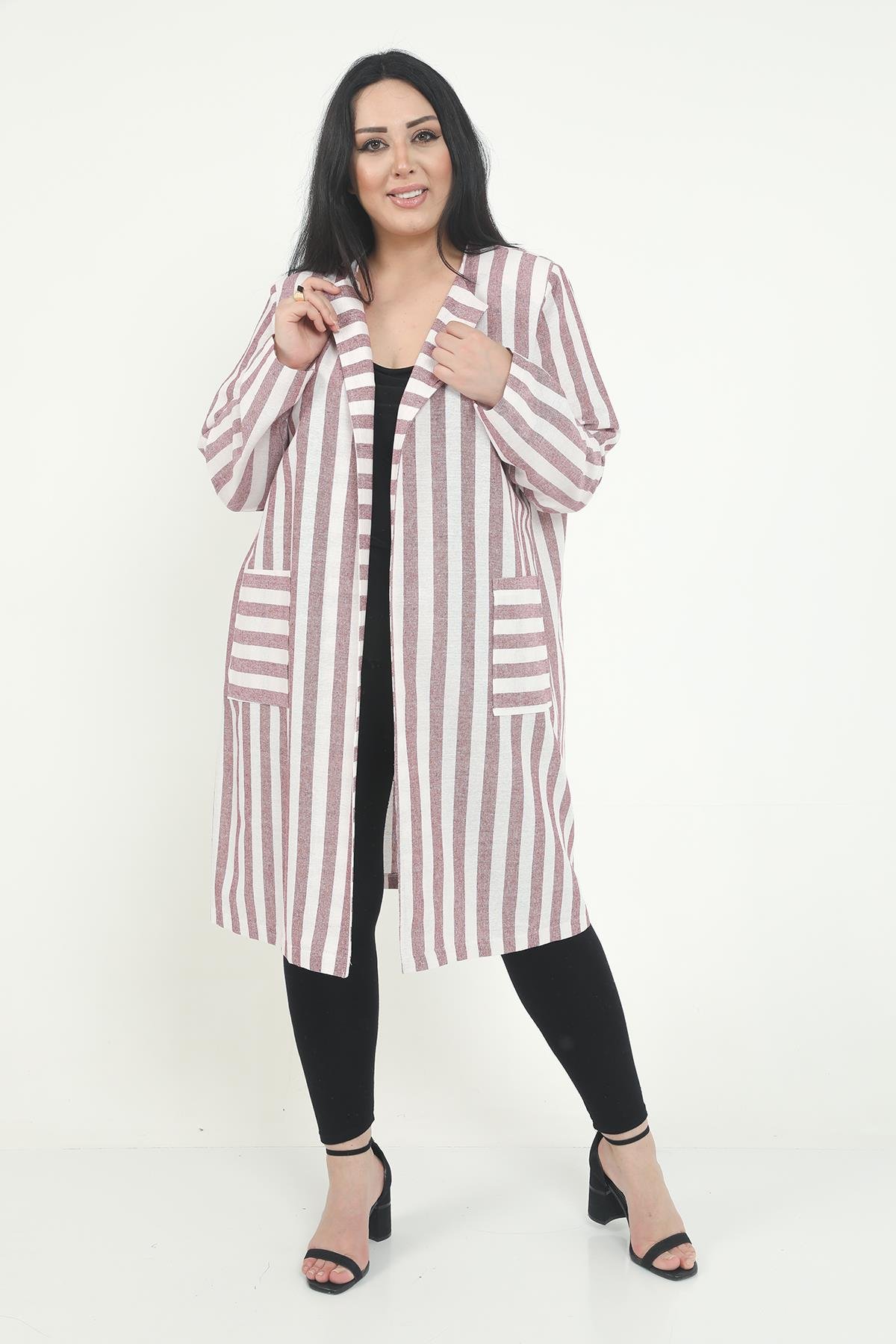 JacketsRound Neck Striped Unlined Burgundy JacketdisentisRound Neck Striped Unlined Burgundy Jacket